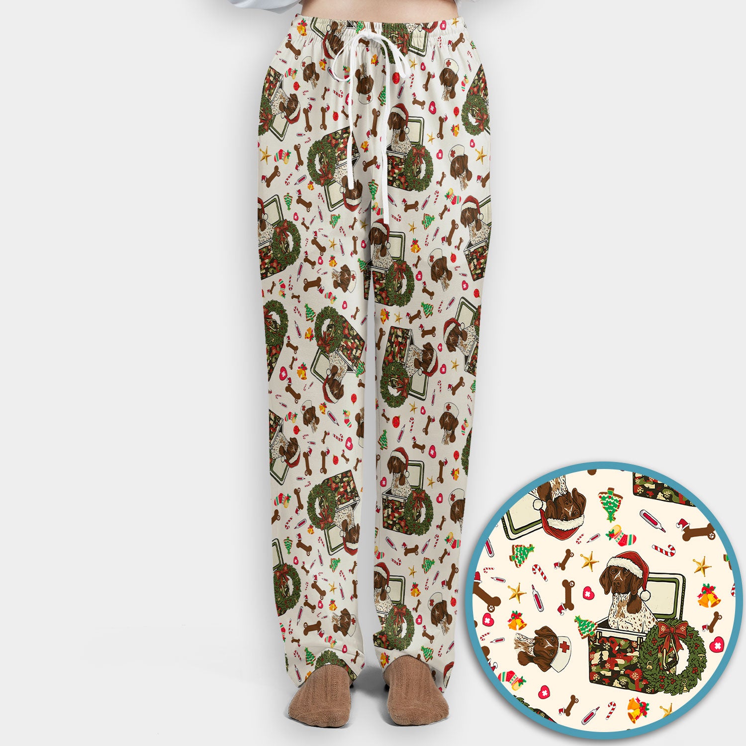 Christmas Dachshund Scrub Set - Cute Sausage Dog Nursing Pants and V Neck Top - Funny Holiday Medical Uniform