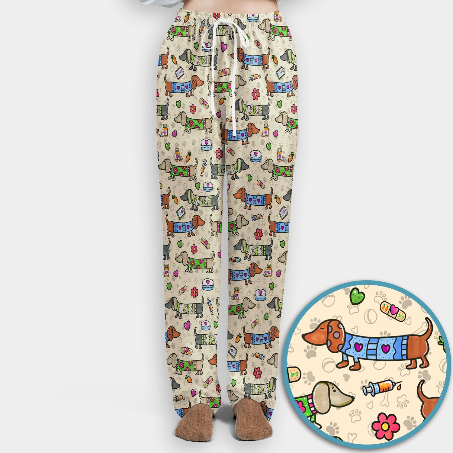 Cute Dachshund Nurse Scrub Set, Funny Wiener Dog Nursing Shirt, Breathable Fabrics Nursing Uniform