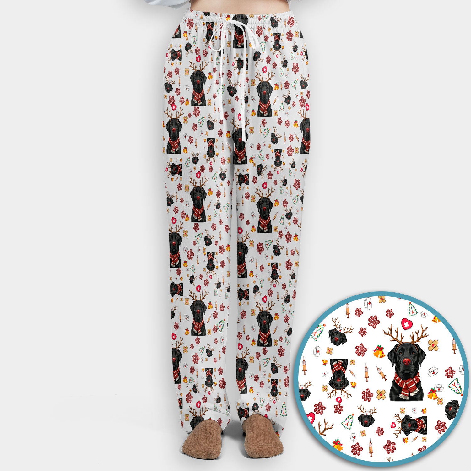 Funny Black Lab Reindeer Scrub Set - Christmas Dog Nurse Pants and V Neck Top - Cute Holiday Medical Uniform