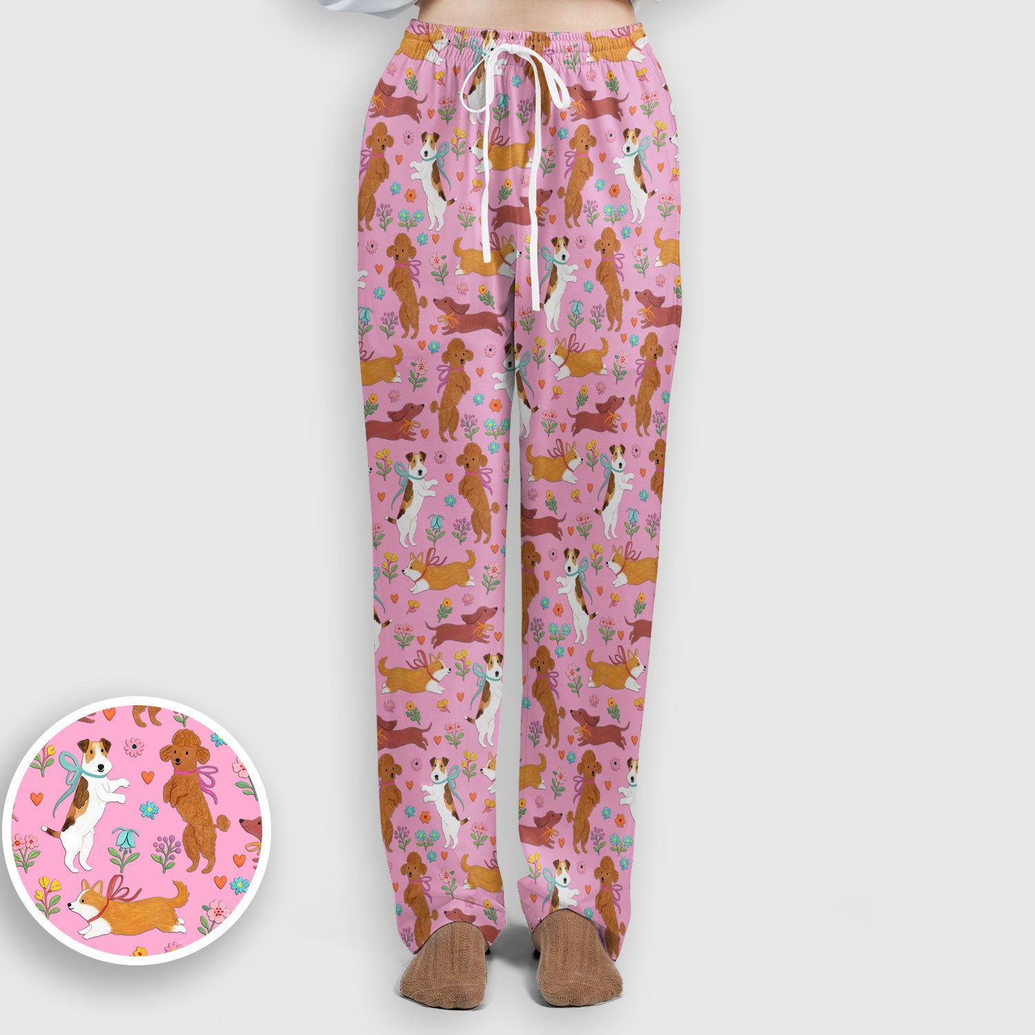 Cute Cartoon Dog Print Women's Scrub Set, Scrub Pants and V Neck Top