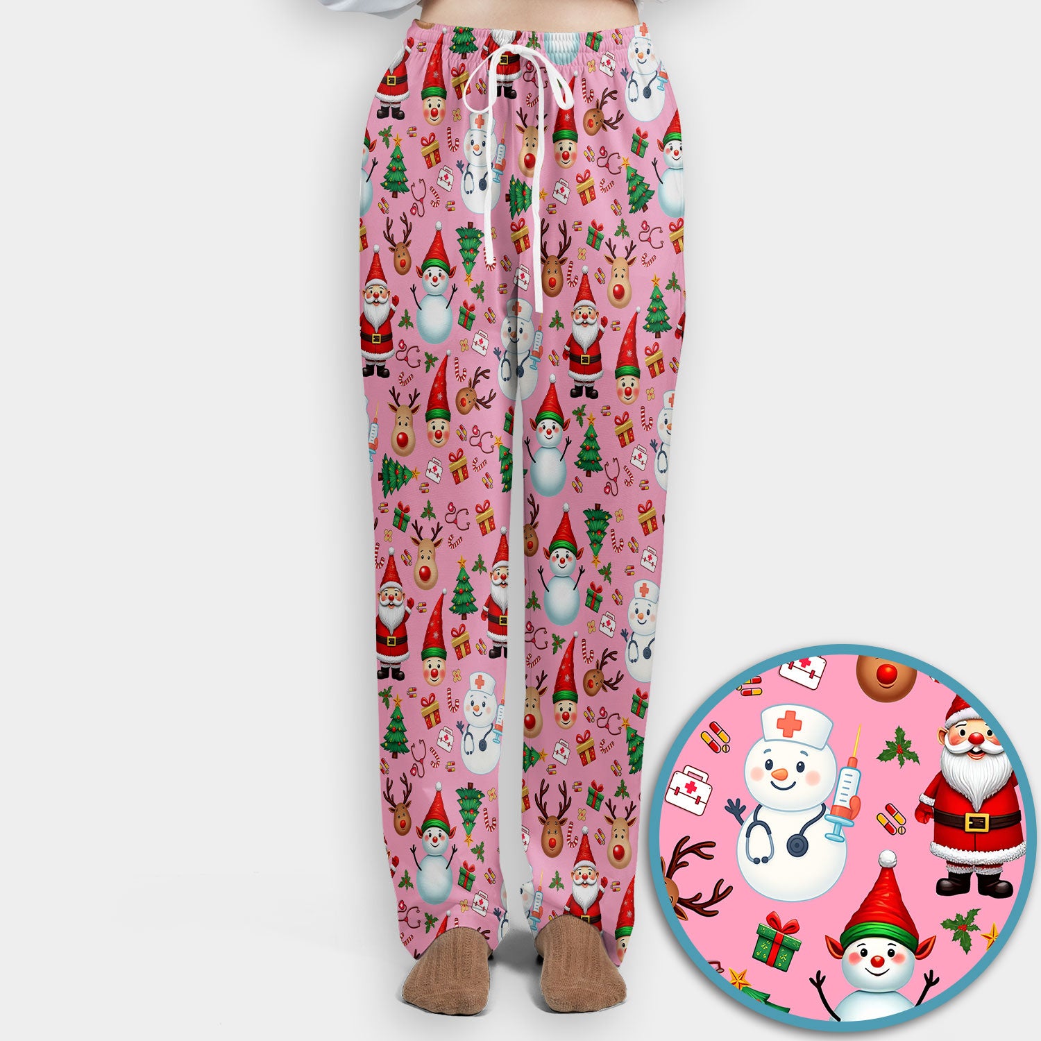 Christmas Scrub Set for Nurses - Cute Snowman Reindeer Santa Pattern - Holiday Medical Uniform RN CNA LPN Gift