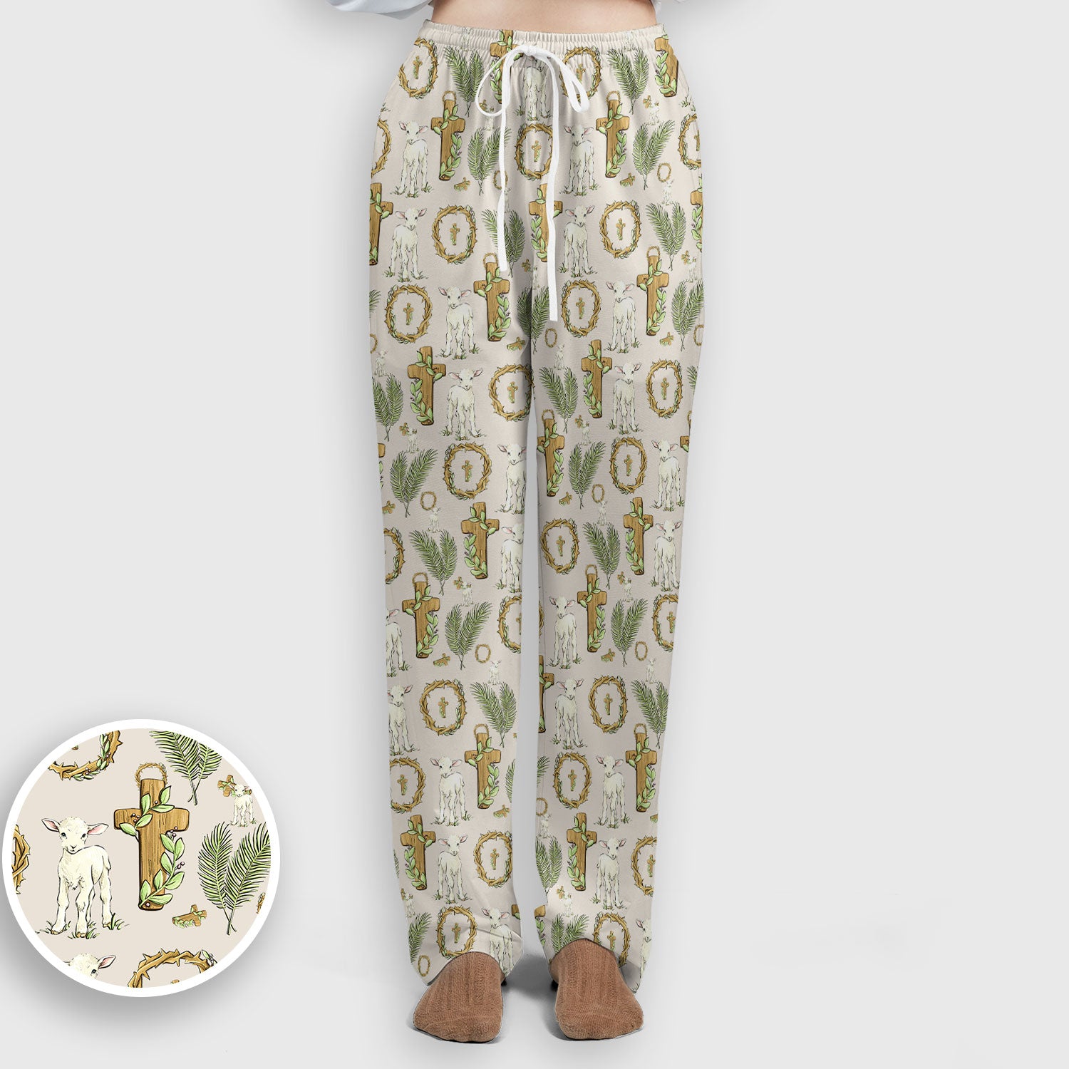 Faith Lamb Cross Pattern Women's Scrub Set, Scrub Pants and V Neck Top