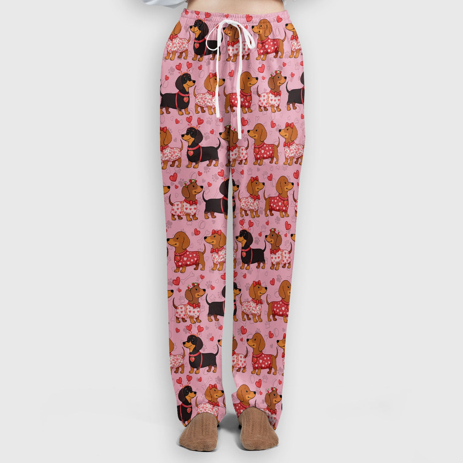 Valentine Dachshund Scrub Top, Wiener Dog Love Pattern Nurse Shirt, Breathable Fabrics Nursing Uniform