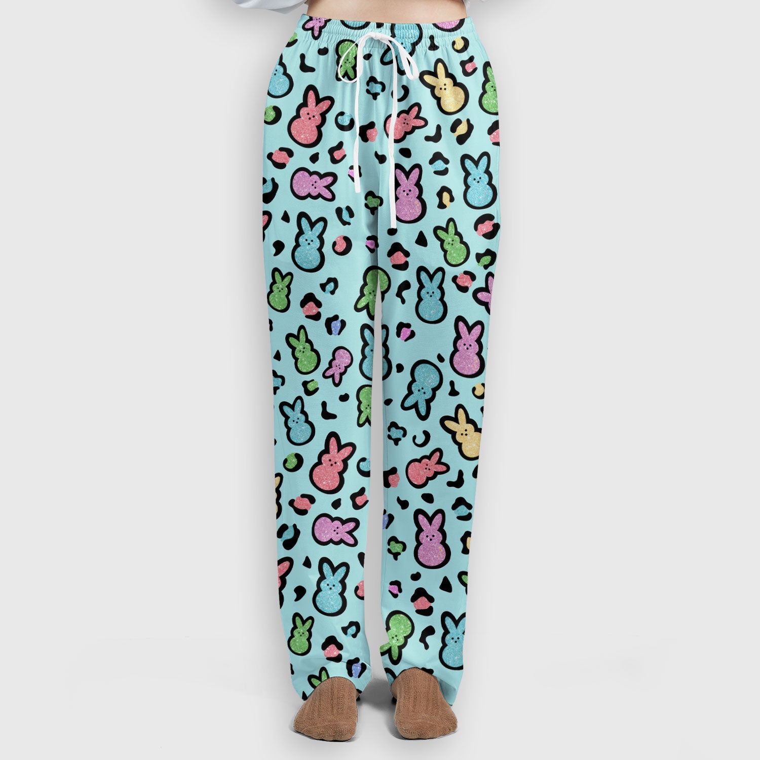 Cute Easter Bunny Pastel Pattern Scrub Set, Scrub Pants and V Neck Top
