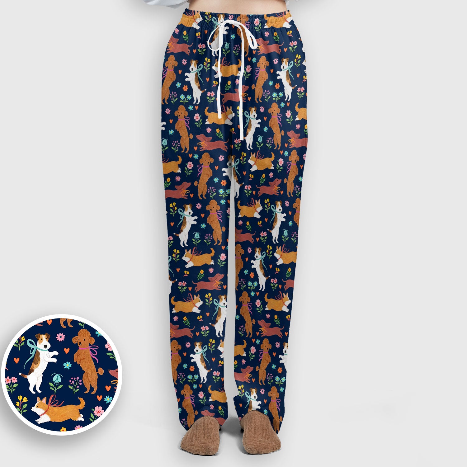 Cute Cartoon Dog Print Women's Scrub Set, Scrub Pants and V Neck Top