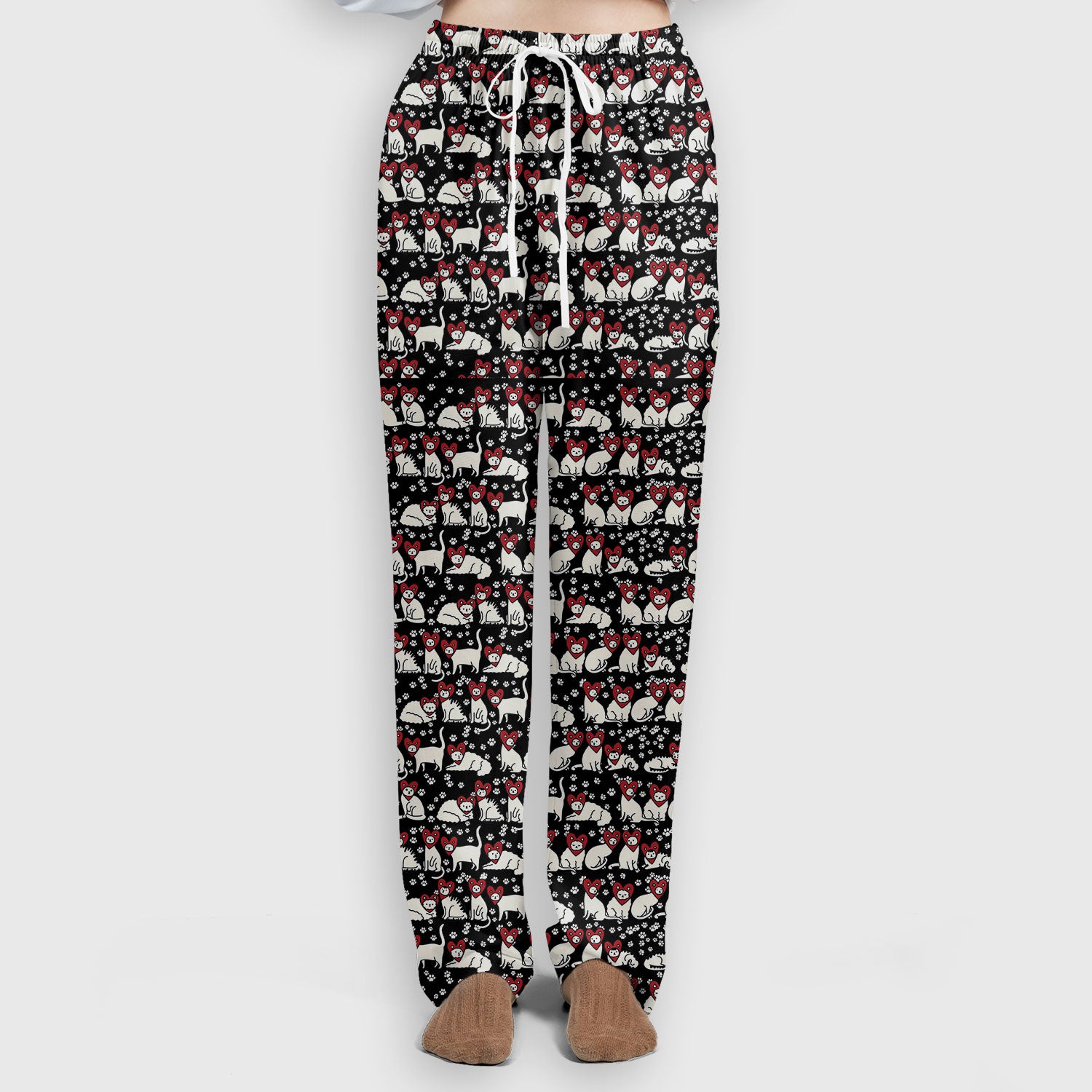 Cute Cat Heart Pattern Scrub Set, Funny Cat Scrub Shirt For Nurses, Breathable Fabrics Nursing Uniform