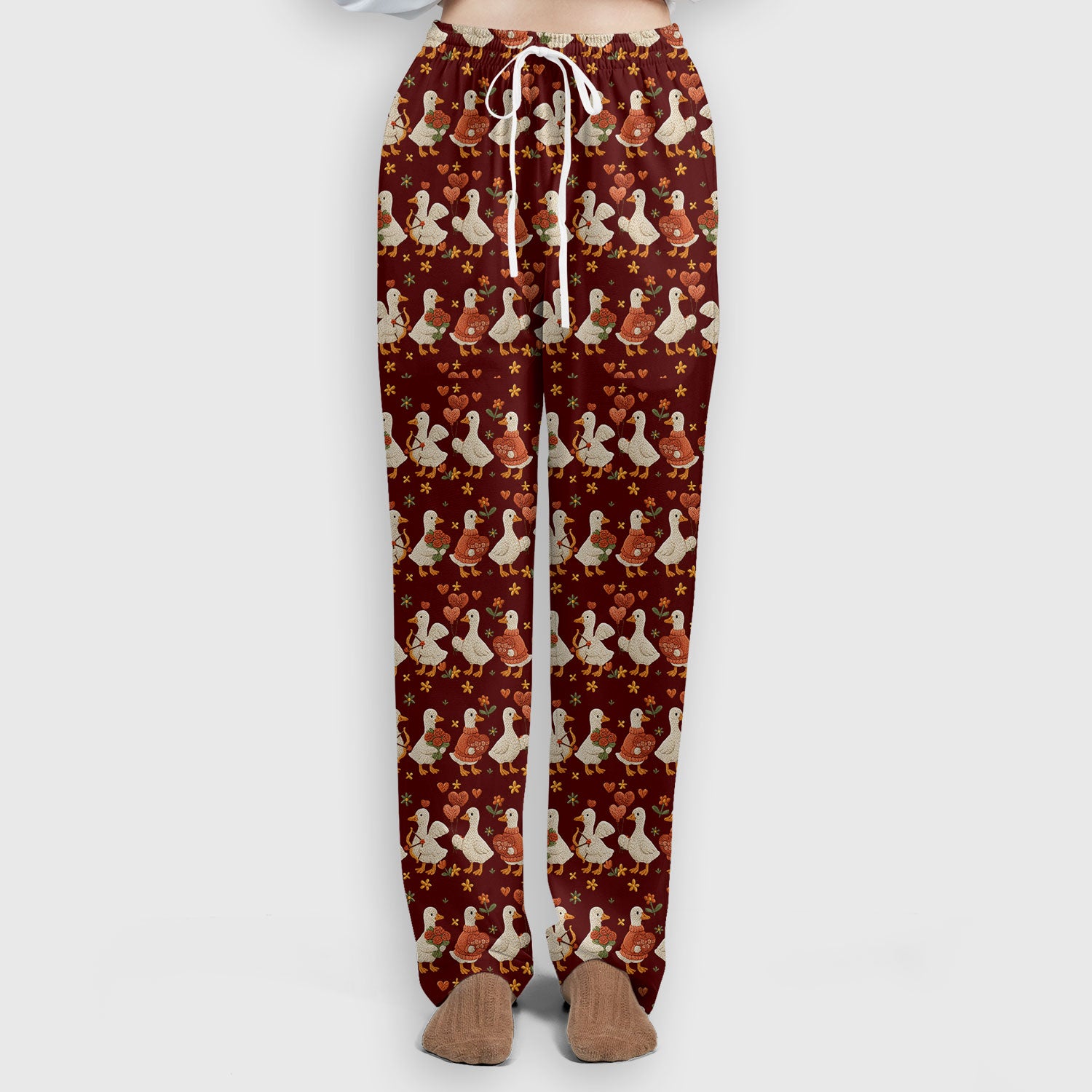 Cute Goose Nurse Scrub Set, Valentine Farm Medical Pattern Shirt, Breathable Fabrics Nursing Uniform