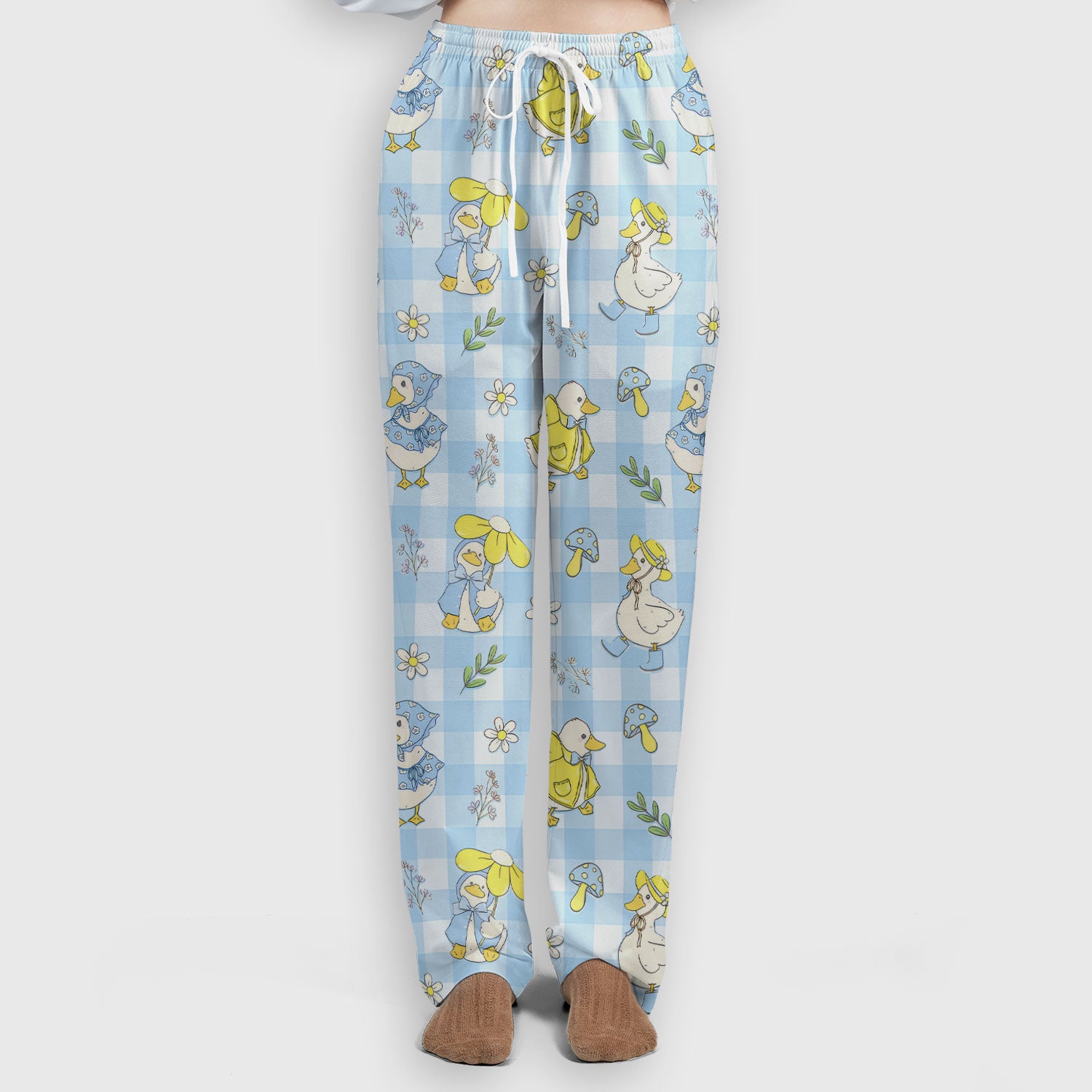 Cute Duck Outfit Gingham Pattern Scrub Set, Scrub Pants and V Neck Top
