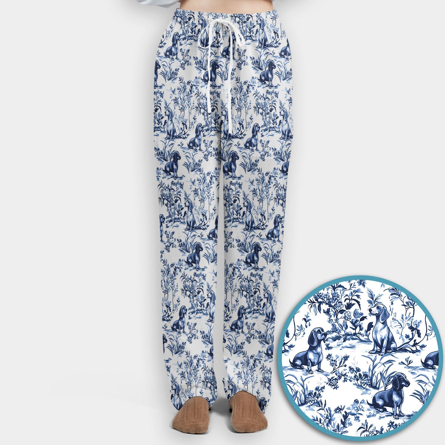 Toile de Jouy Dog Scrub Set – Elegant Blue Dachshund Pattern – Cute Medical Uniform for Nurses, Vets, and Animal Care Workers