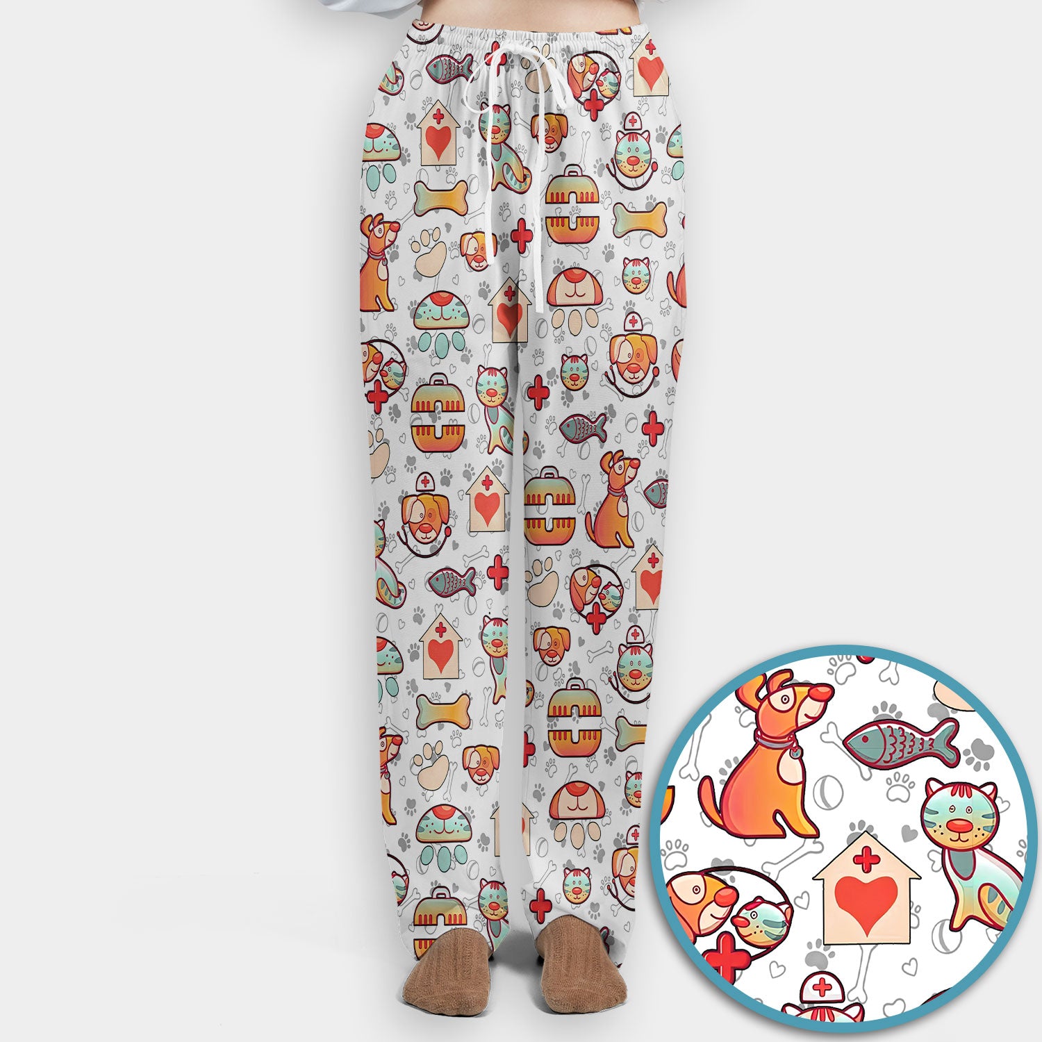 Veterinary Nurse Scrub Set - Cute Cat Dog Paw Scrubs Pants and V Neck Top - Funny Animal Vet Tech Uniform for Women