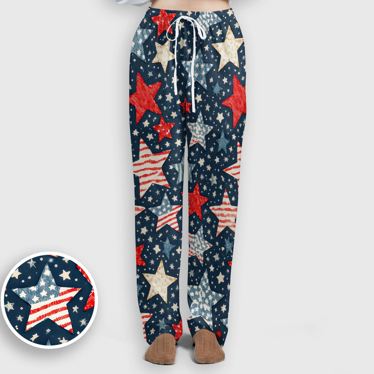Patriotic Star Pattern Women's Scrub Set, Scrub Pants and V Neck Top