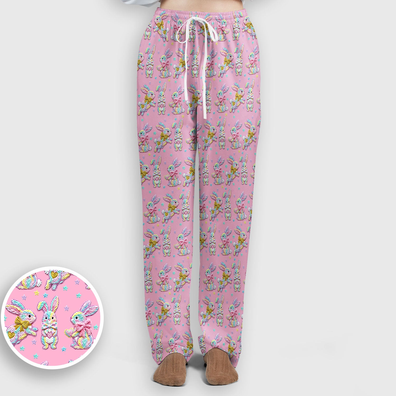 Cartoon Bunny All Over Print Set, Scrub Pants and V Neck Top