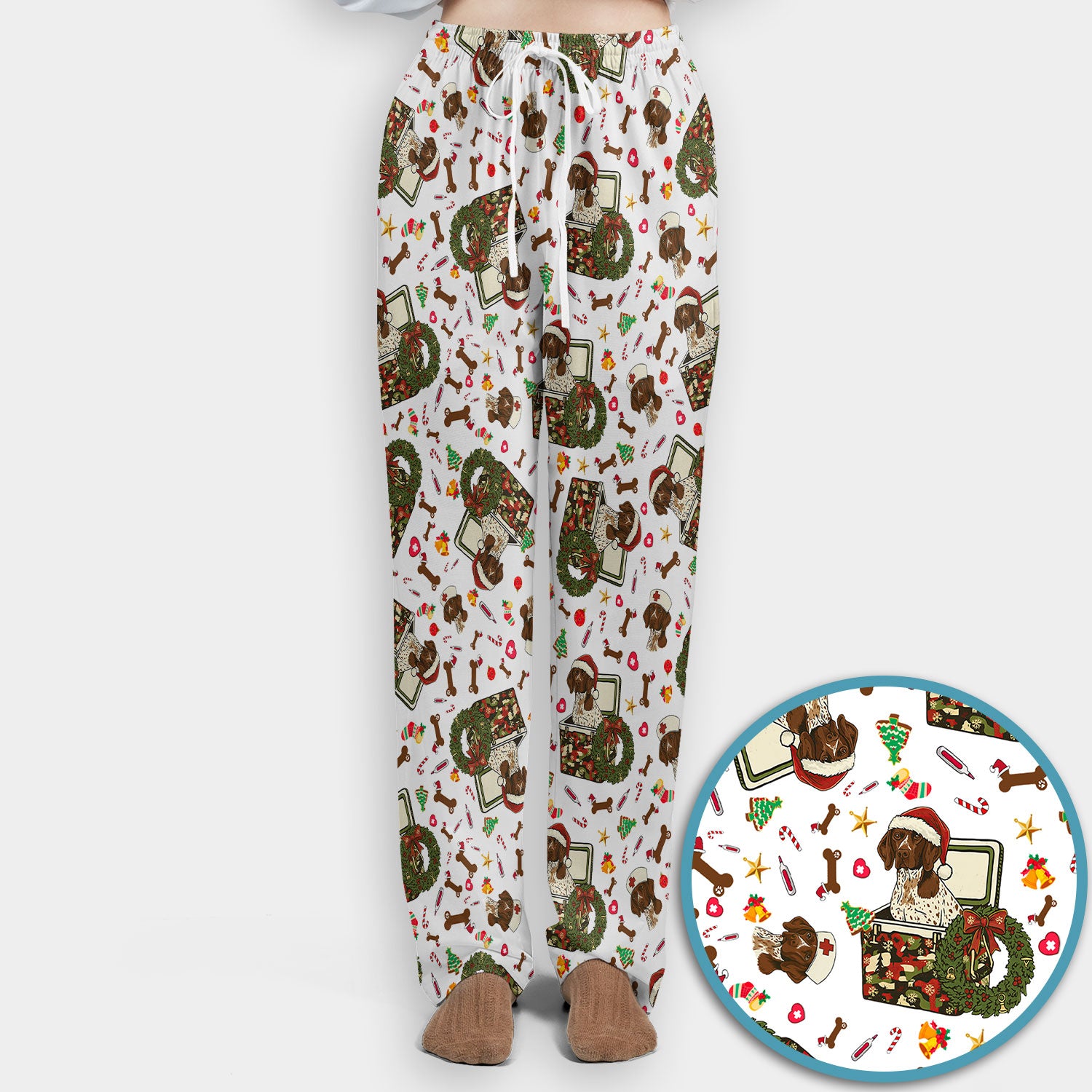 Christmas Dachshund Scrub Set - Cute Sausage Dog Nursing Pants and V Neck Top - Funny Holiday Medical Uniform
