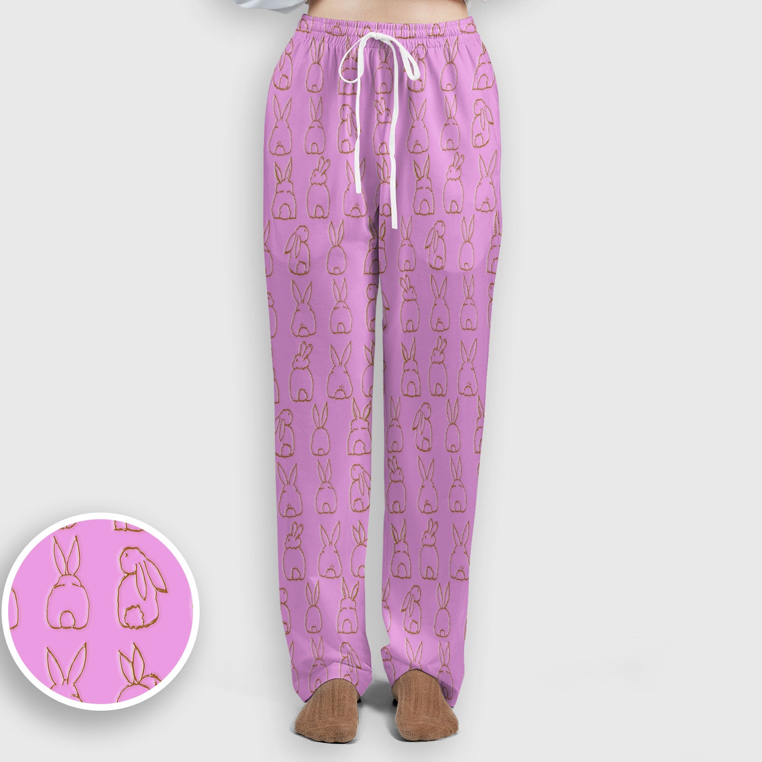 Cartoon Bunny Line Art Pattern Medical Scrub Set, Breathable Med Uniform