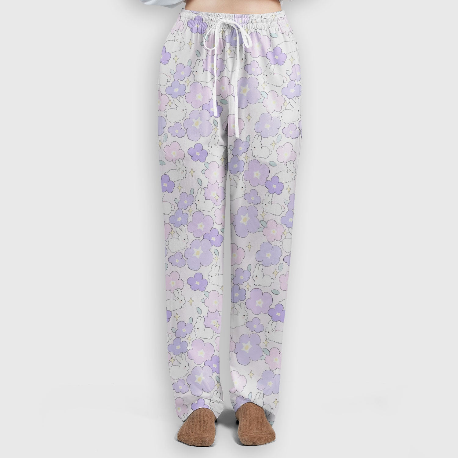 Cute Bunny Floral Pastel Pattern Scrub Set, Women's Scrub Sets