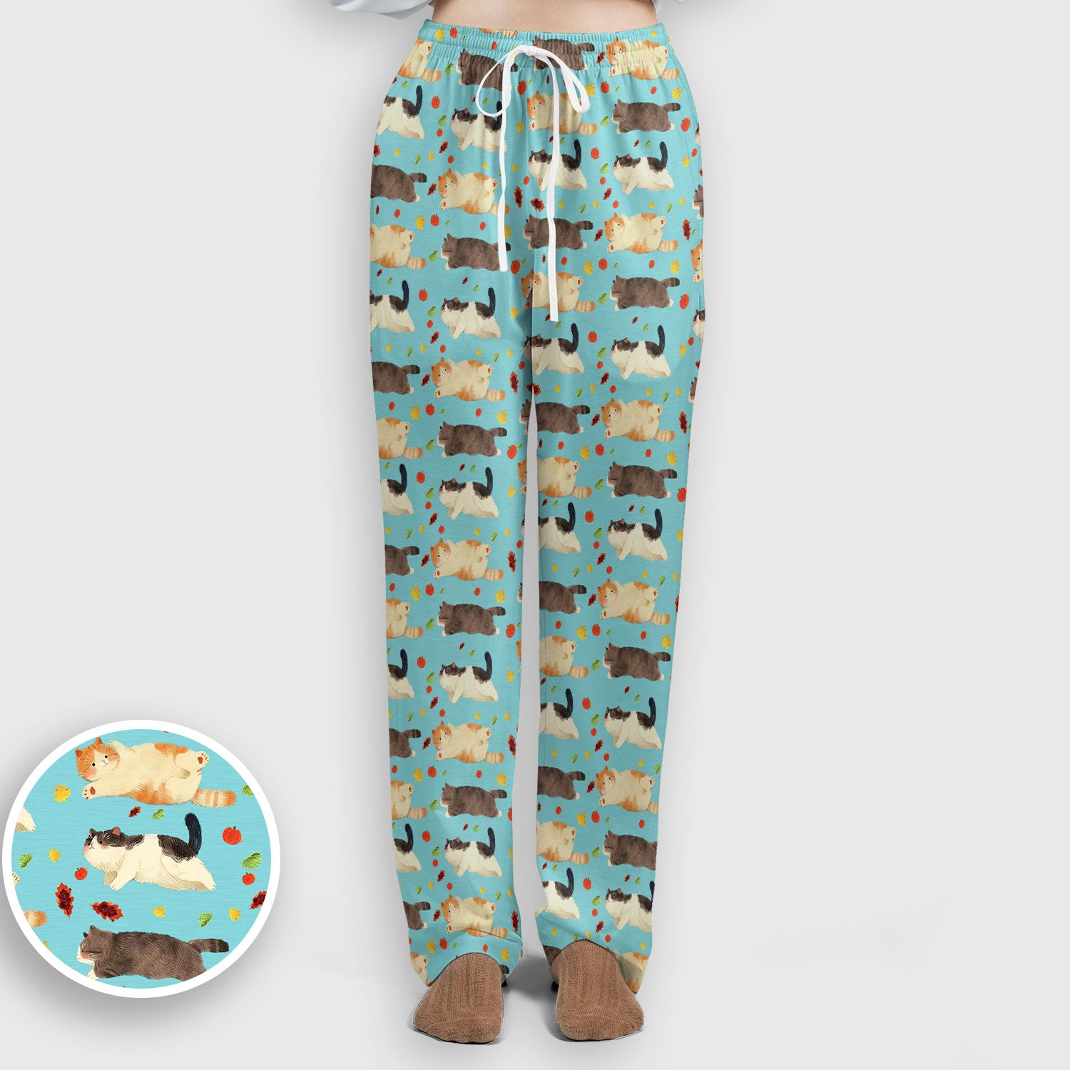 Chubby Cat Autumn Leaves Print Scrub Set, Breathable Med Uniform