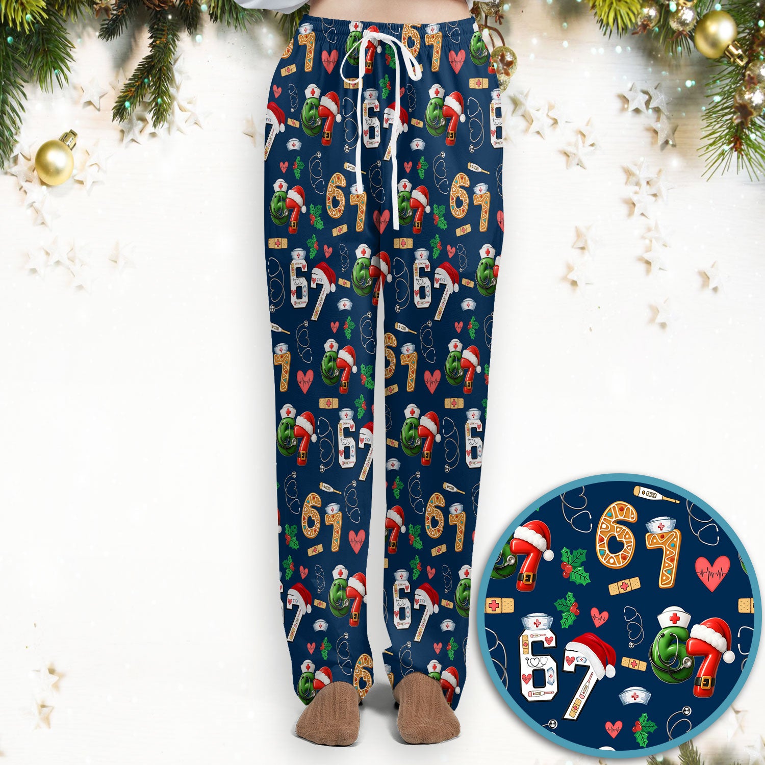 Christmas Nurse 67 Pattern Scrub Set, Cute Holiday Medical Uniform With Santa Hat, Uniform For Nursing