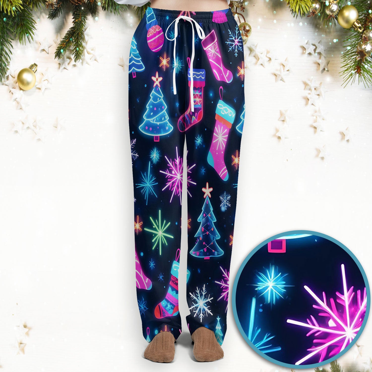 Xmas Neon Pattern Scrub Set, Christmas Scrub Shirt, Breathable Fabrics Nursing Uniform