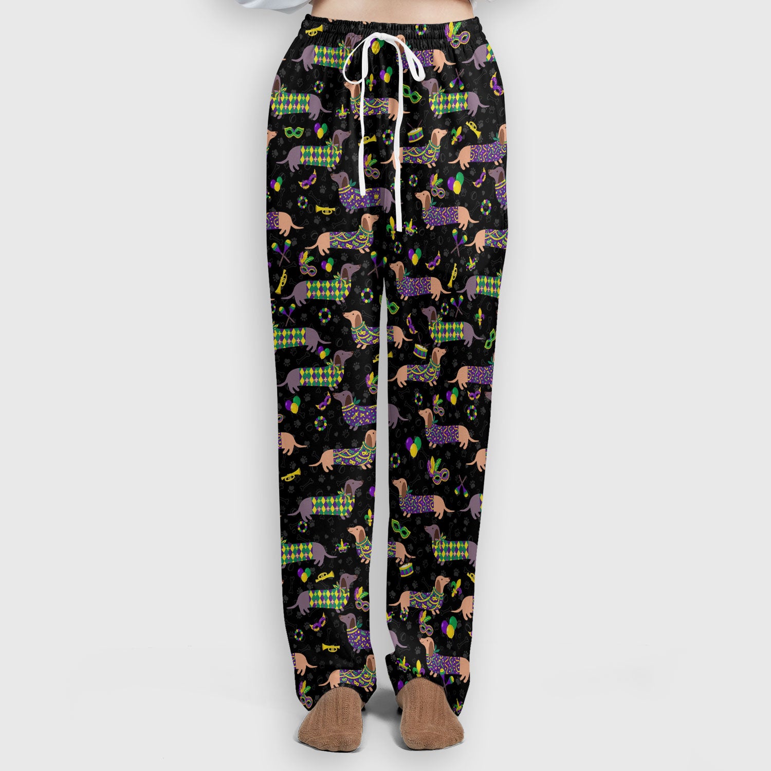 Mardi Gras Dachshund Nurse Scrub Set, Wiener Dog Holiday Pattern Nurses Shirt, Comfortable Uniform Scrubs For Nursing