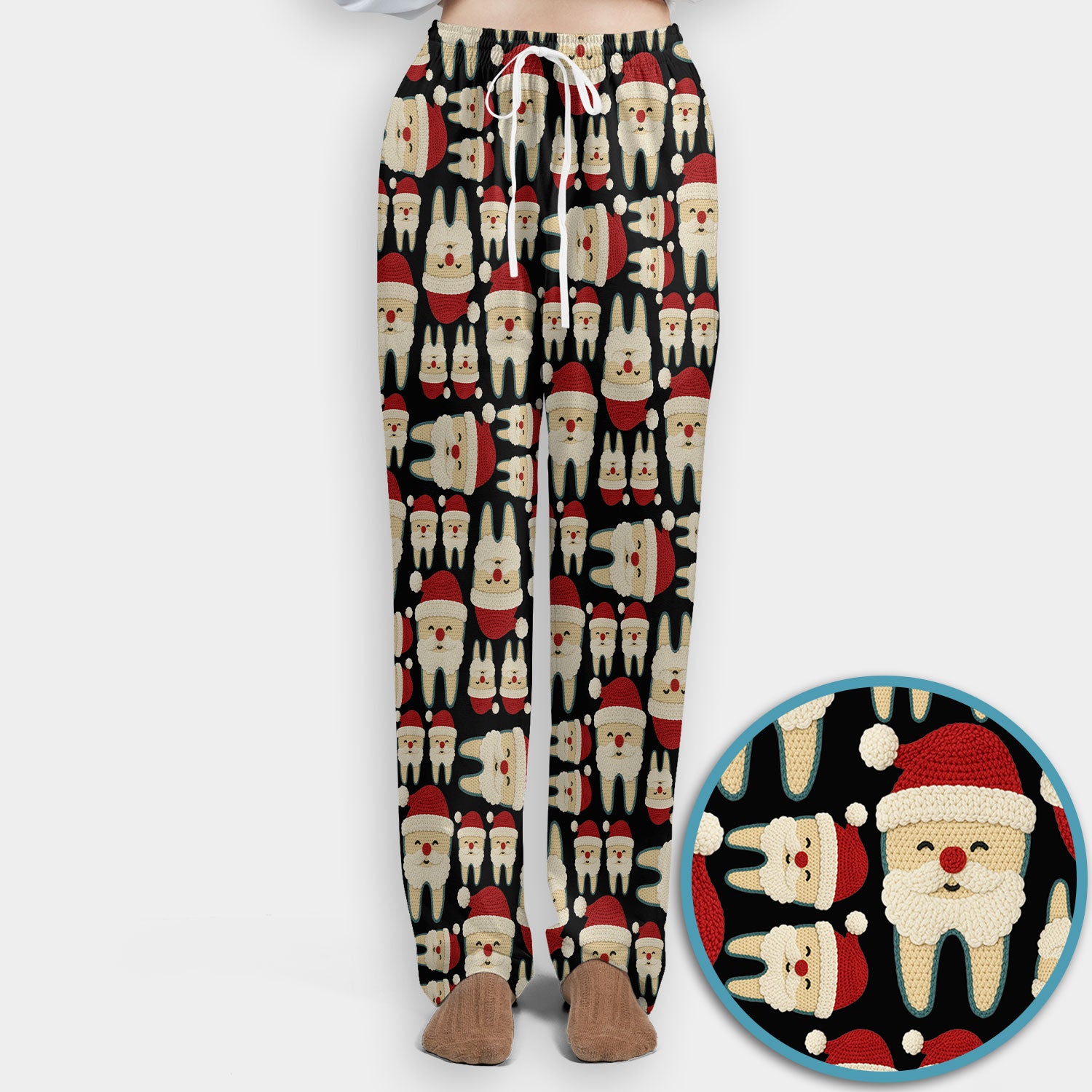 Christmas Tooth Scrub Set - Cute Santa Tooth Pattern for Dentists & Hygienists - Crochet Style Holiday Medical Uniform for Women