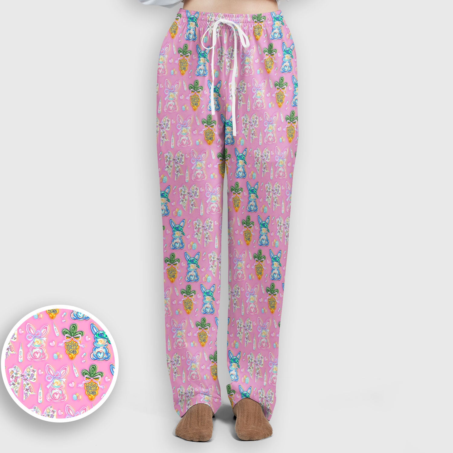 Easter Bunny Carrot Bow Floral Print Scrub Set, Breathable Med Uniform