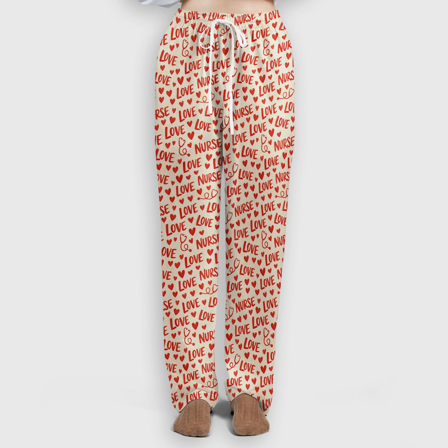 Valentine Pattern Scrub Set, Love Heart Medical Nurse Scrub Shirt, Breathable Fabrics Nursing Uniform