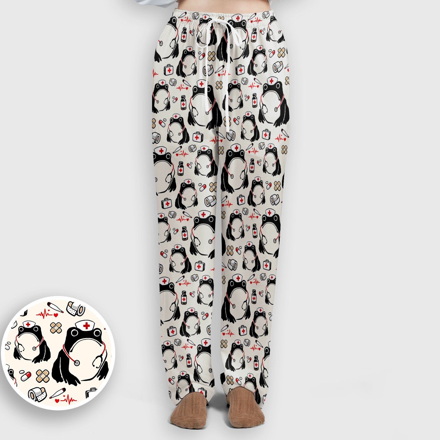 Cute Frog Nurse Medical Pattern Scrub Set, Breathable Med Uniform