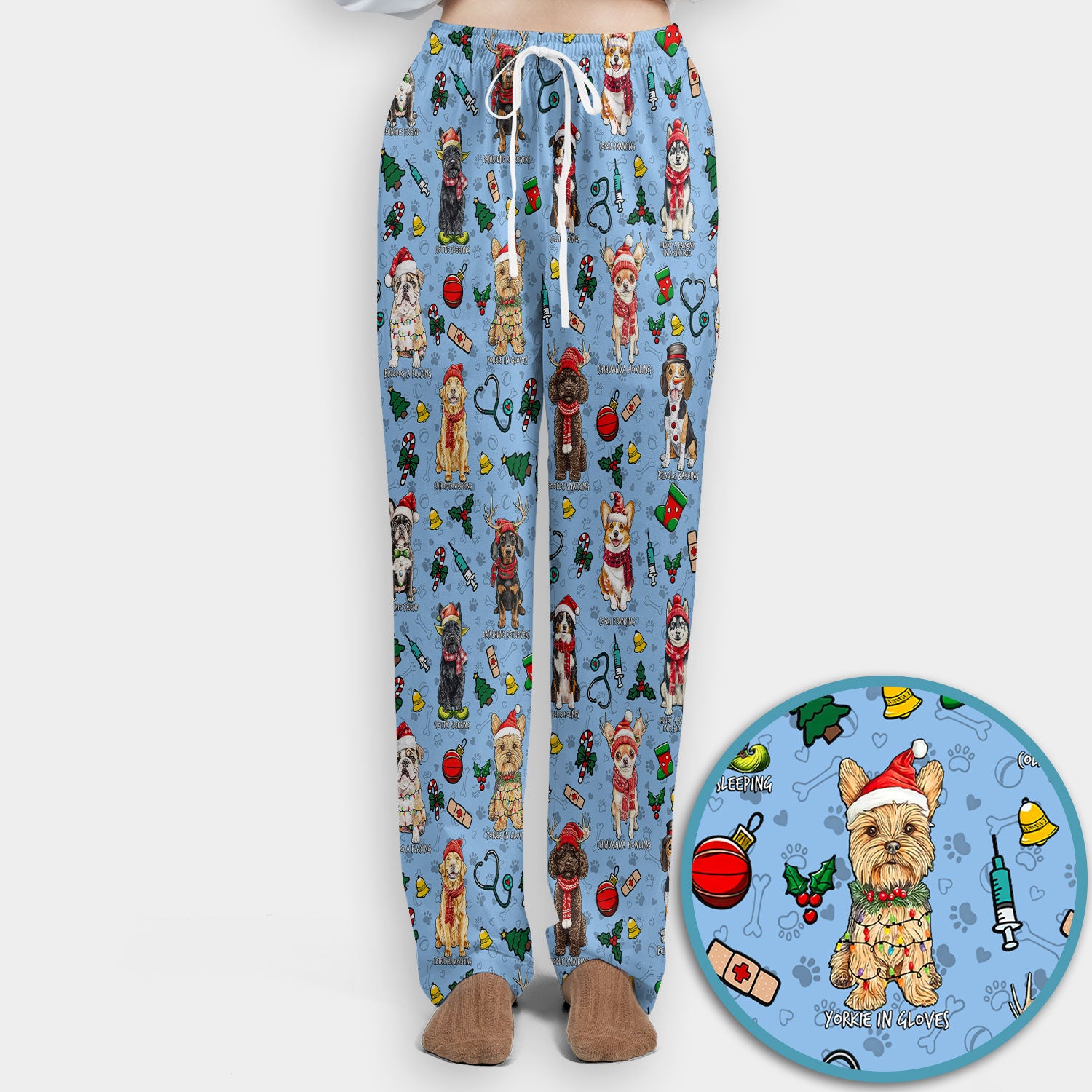 Christmas Dog Scrub Set for Nurses - Dachshund, Husky, Poodle, Corgi & Labrador Holiday Scrub Top and Pants - Funny Santa Medical Shirt