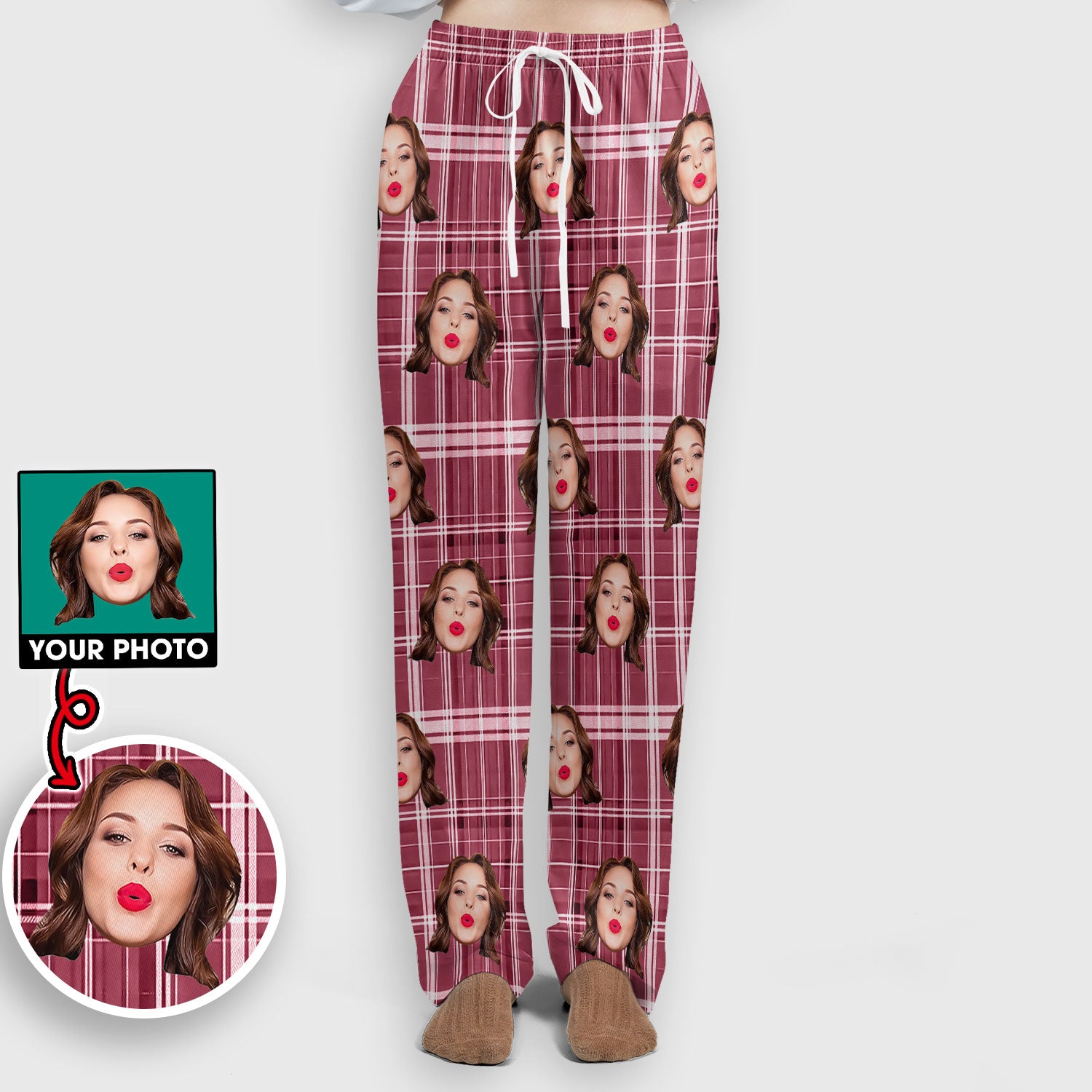 Personalized Funny Face Plaid Scrub Set, Custom Photo Pattern Medical Uniform For Nurses, Breathable Fabrics Nursing Uniform