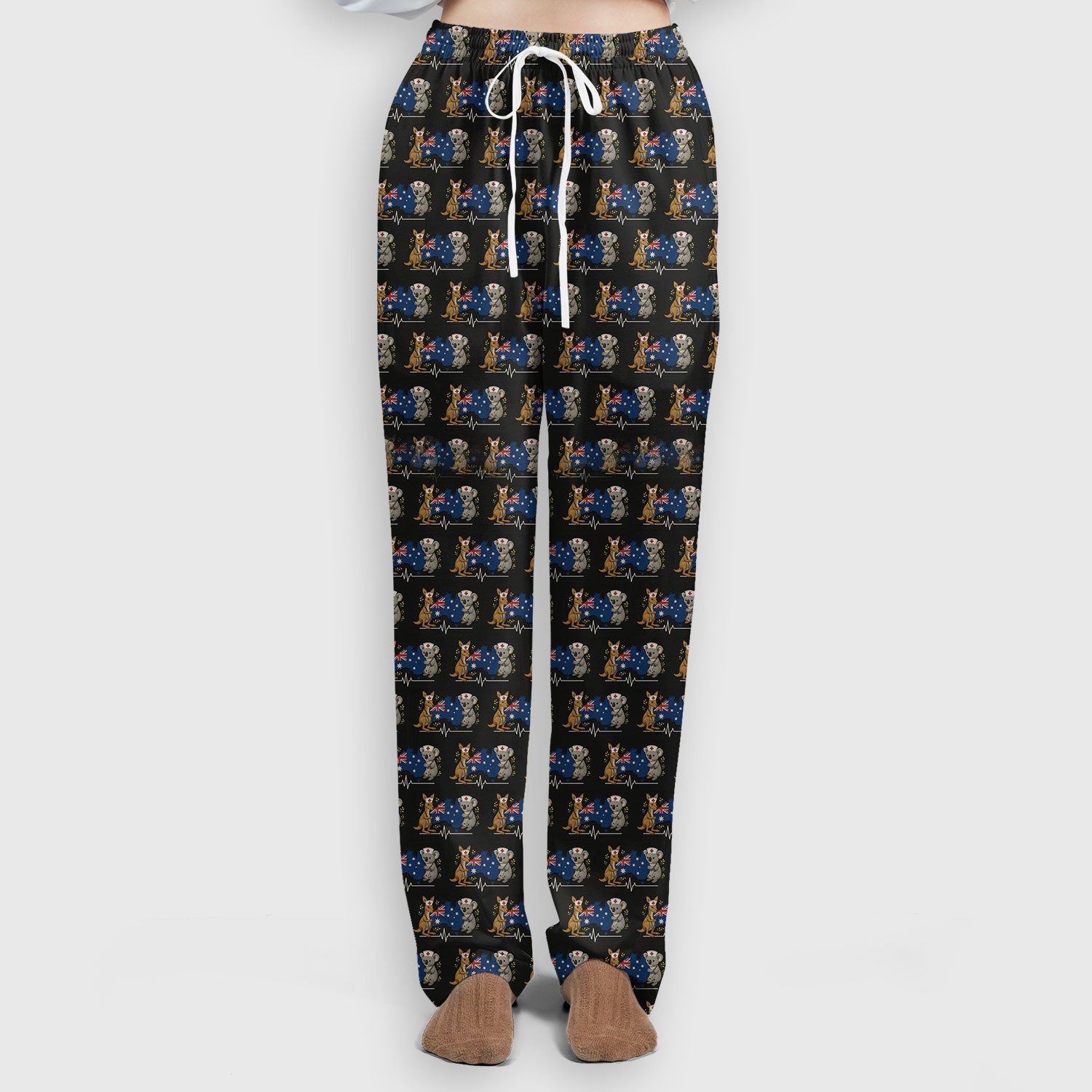 Australian Nurse Scrub Set, Cute Koala Kangaroo Heartbeat Pattern Shirt,  Breathable Fabrics Nursing Uniform