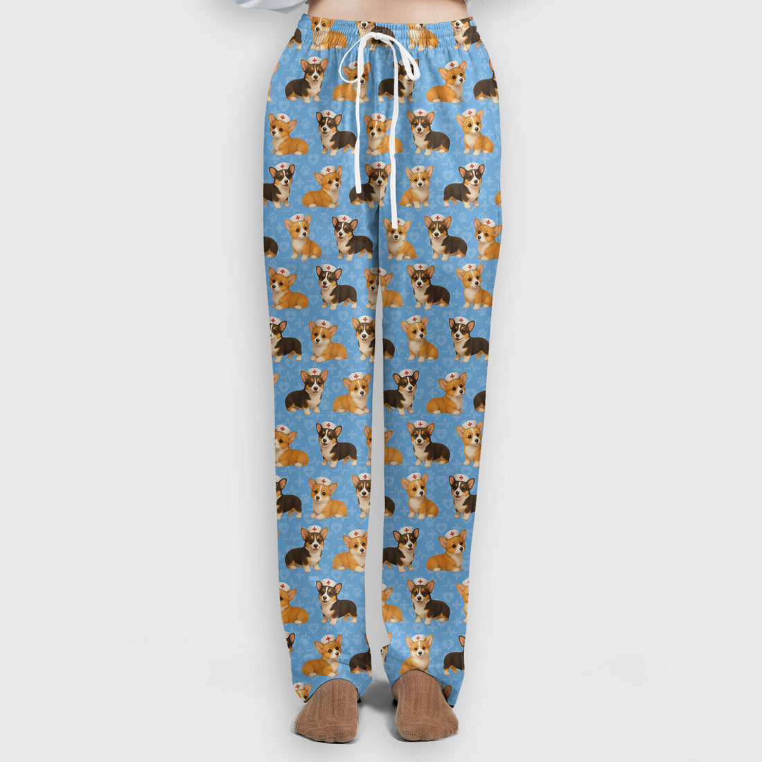 Christmas Corgi Scrubs Pattern for Women - Cute Dog Scrubs Top & Pants Set - Festive Nurse Holiday Print Medical Scrubs