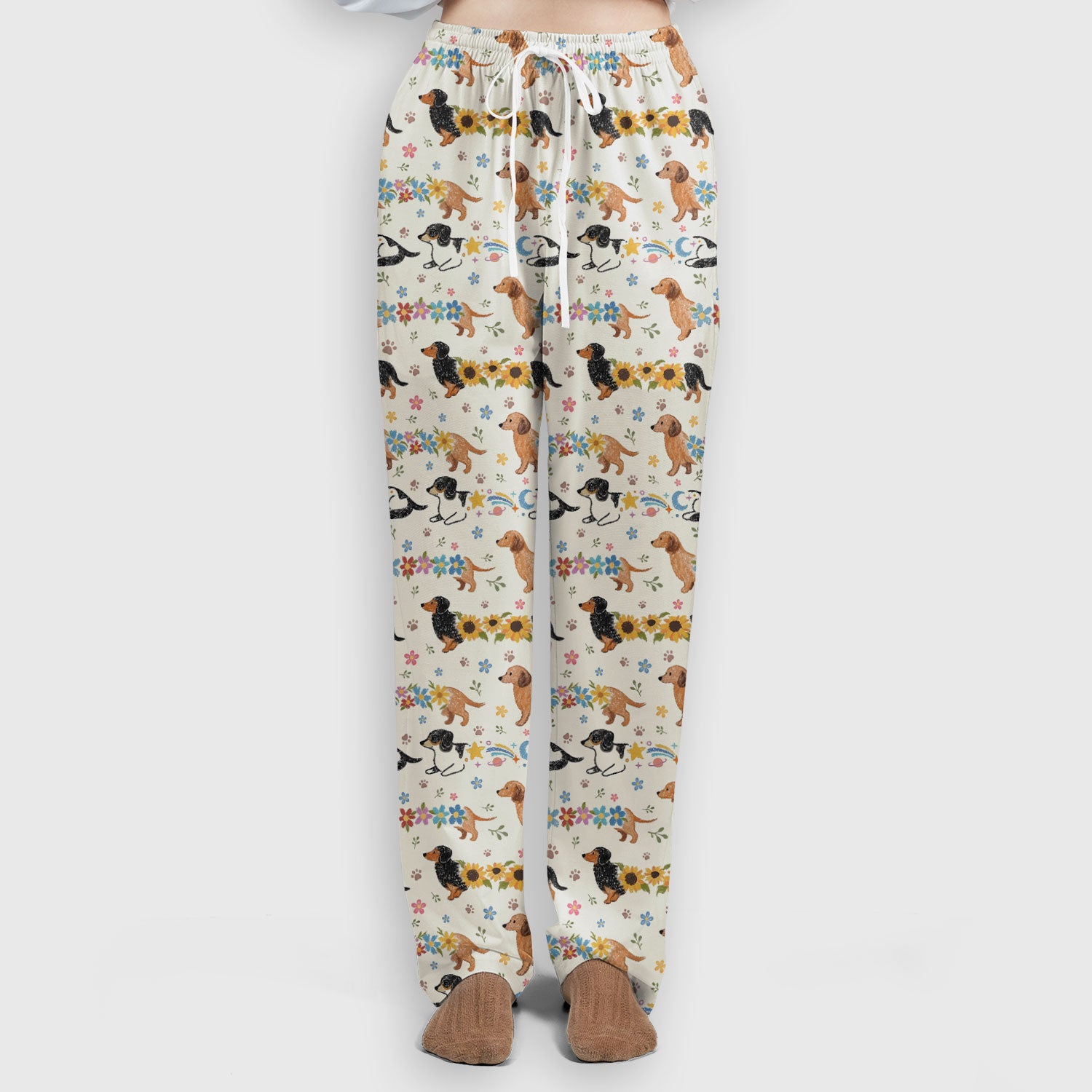 Floral Wiener Dog Pattern Scrub Set, Scrub Pants and V Neck Top