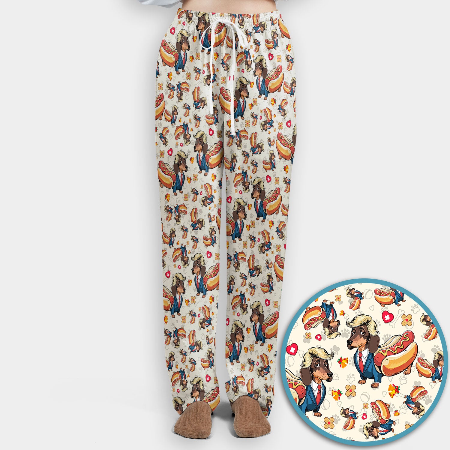 Dachshund Hot Dog Nurse Scrub Set - Funny Sausage Dog Pants and V Neck Top - Medical Uniform Gift