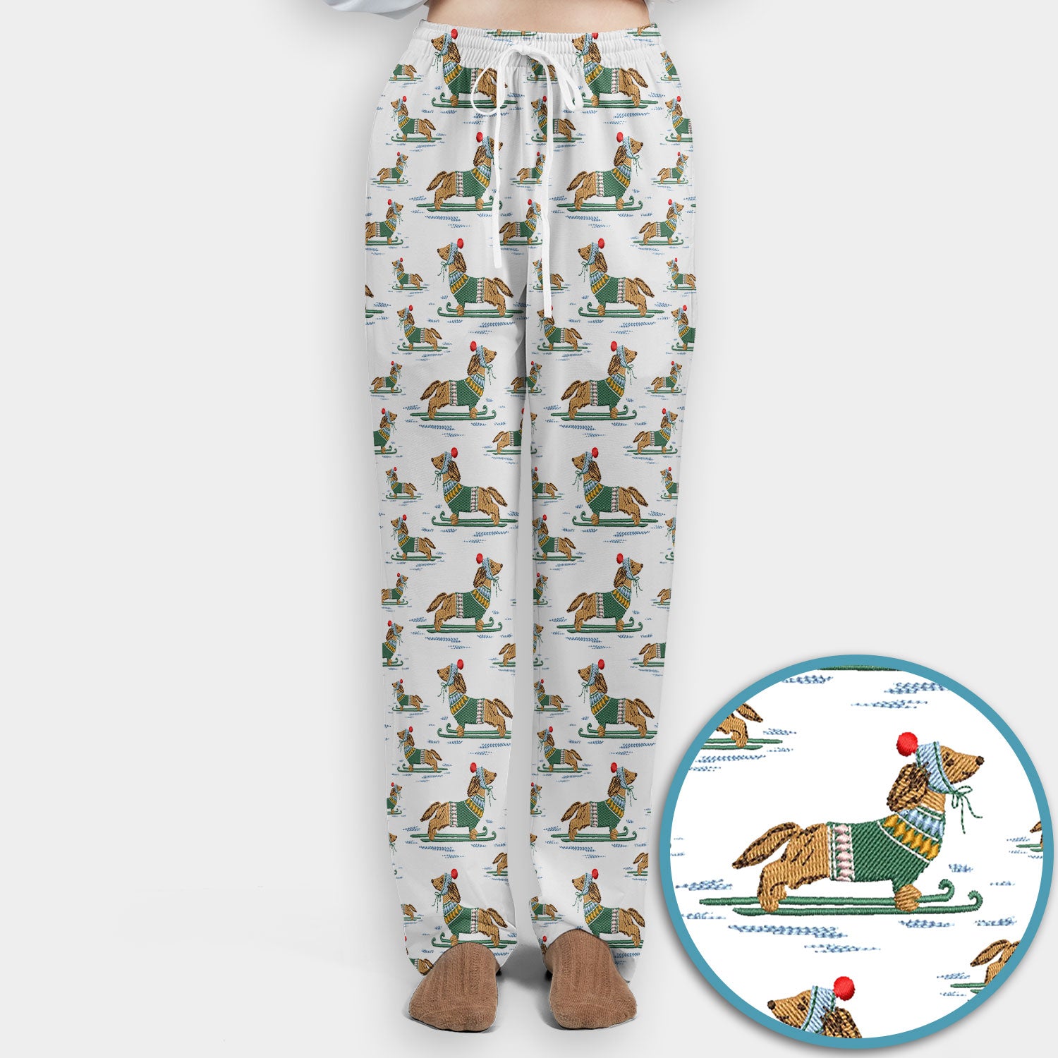 Dachshund Nurse Scrub Set, Wiener Dog Winter Pattern Shirt, Breathable Fabrics Nursing Uniform