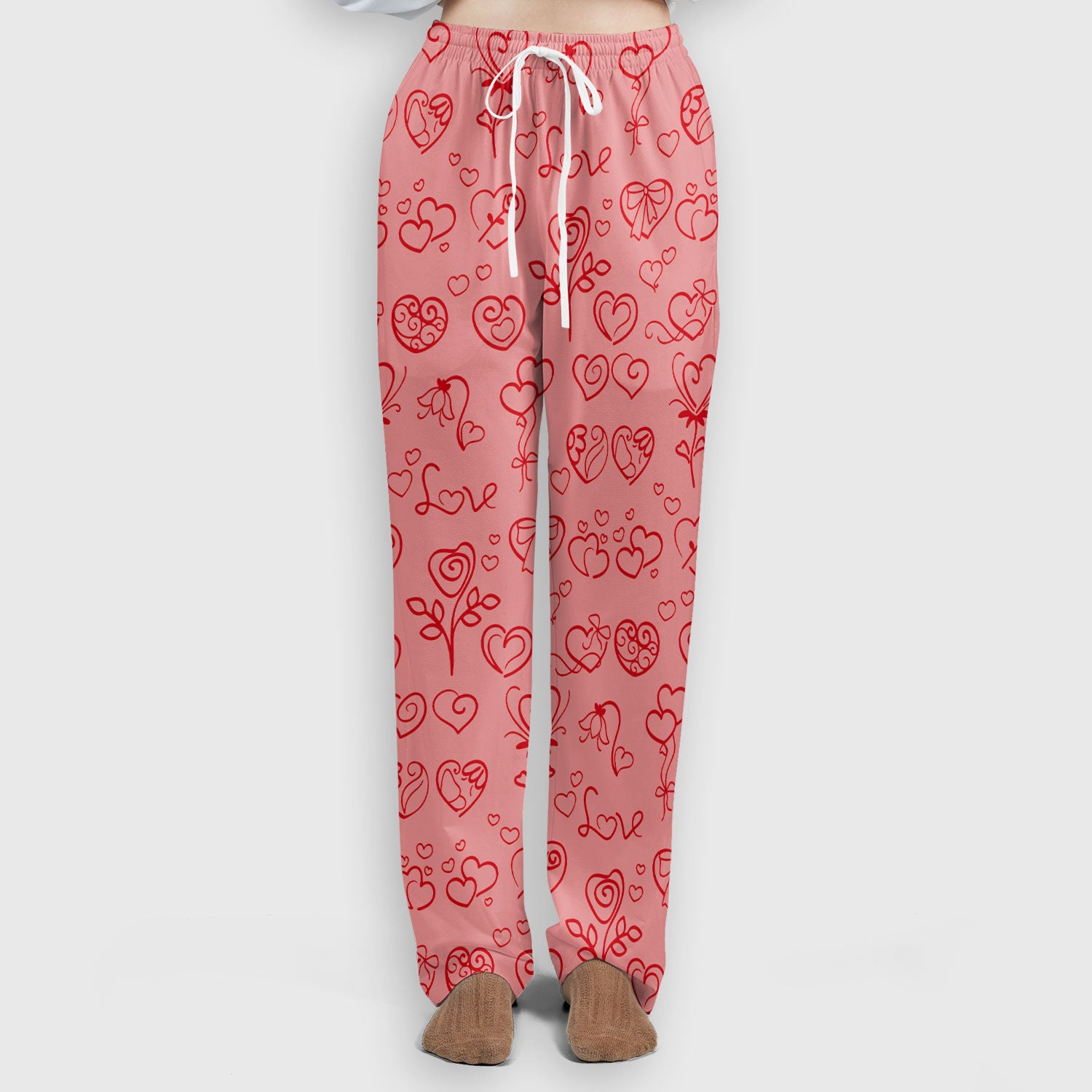 Cute Valentine Heart Scrub Set, Artistic Heart Pink Love Line Art Pattern Nurse Shirt, Comfortable Scrubs For Nursing