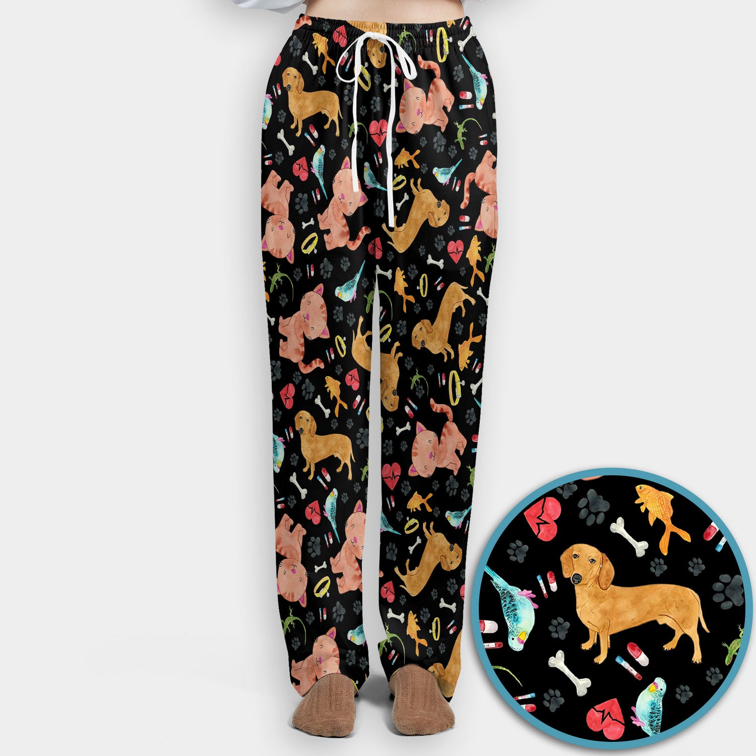 Cat Dog Veterinary Scrub Set - Cute Animal Paw Print Medical Pants and V Neck Top for Women RN CNA Vet Tech