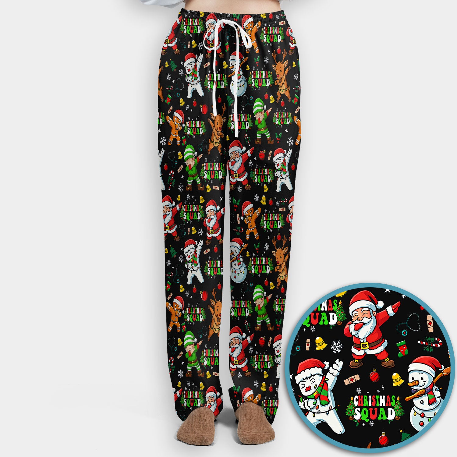 Christmas Squad Scrub Set - Funny Santa & Reindeer Pants and V Neck Top - Cute Holiday Medical Uniform for Nurses, Doctors & Vet Techs