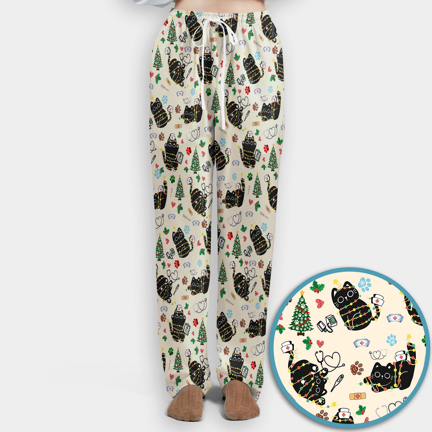 Funny Black Cat Christmas Scrub Set – Cute Holiday Kitty Pattern – Festive Medical Uniform for Nurses, Vets, and Cat Lovers