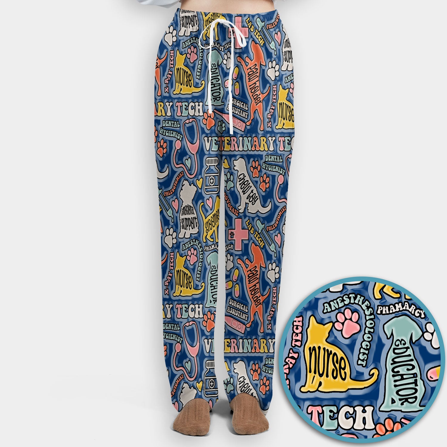 Veterinary Tech Nurse Scrub Set - Dog Cat Pet Scrubs Pants and V Neck Top - Funny Vet Tech Animal Scrubs for Women LPN RN CNA