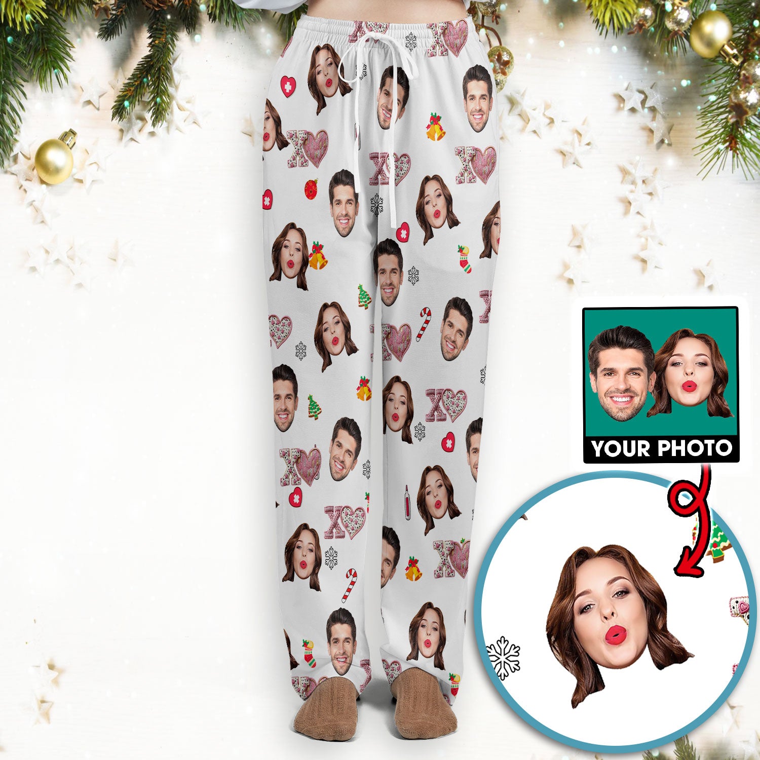Custom Face Pattern XOXO Scrub Shirt, Personalized Photo Scrub Set, Breathable Fabrics Nursing Uniform