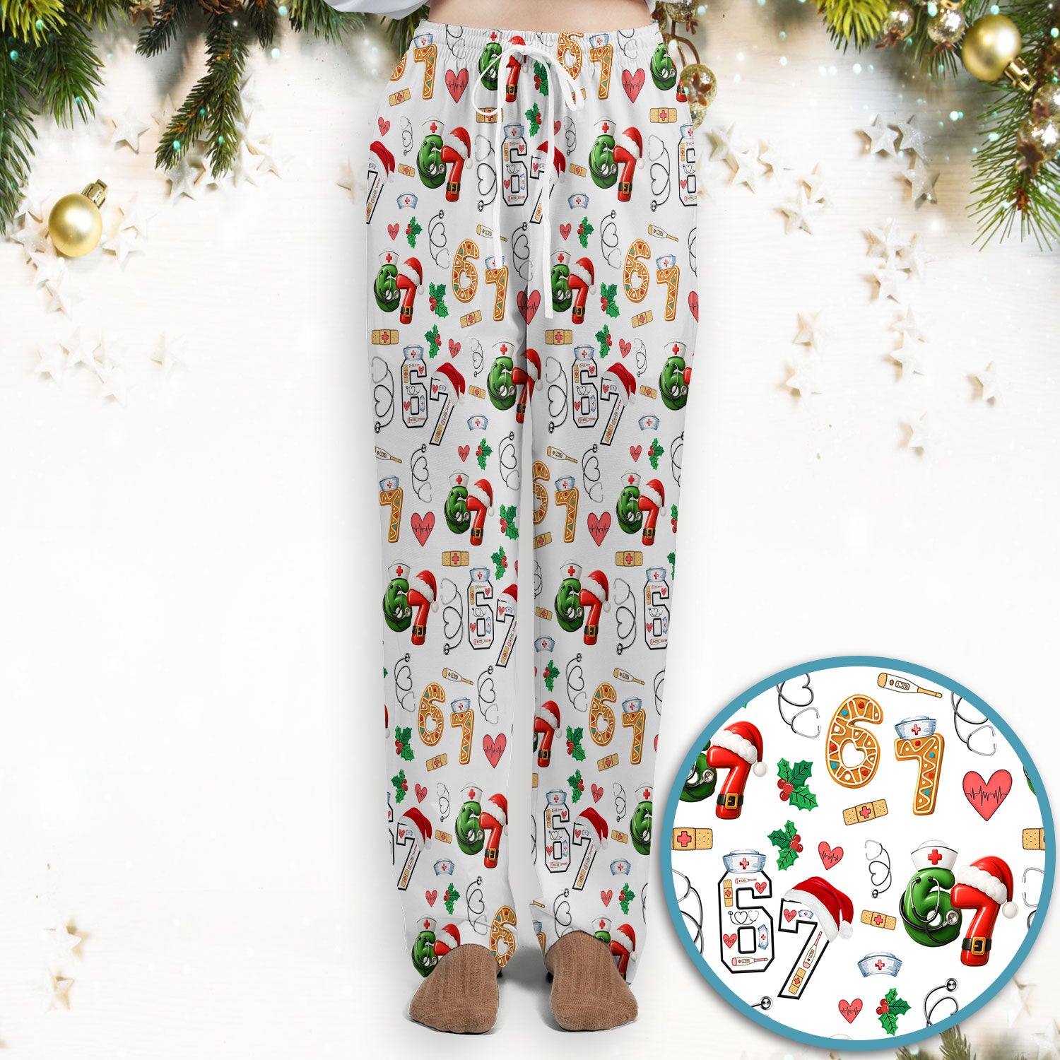 Christmas Nurse 67 Pattern Scrub Set, Cute Holiday Medical Uniform With Santa Hat, Uniform For Nursing