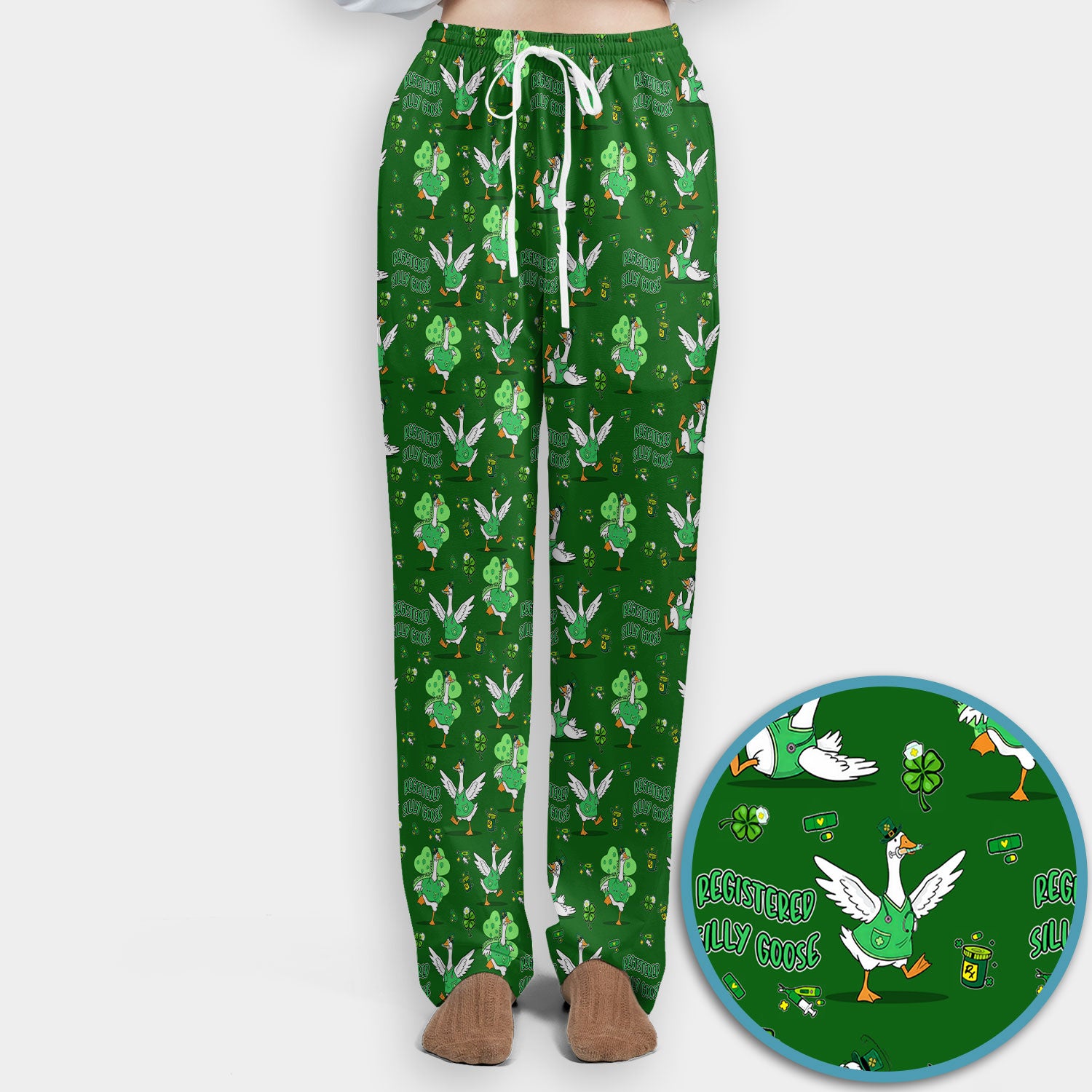 Silly Goose St. Patrick’s Day Scrub Set, Funny Goose Shamrock Pattern Nurse Scrub Shirt, Irish Green Nursing Uniform