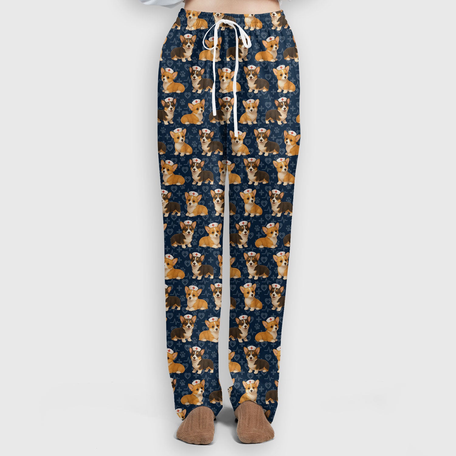 Christmas Corgi Scrubs Pattern for Women - Cute Dog Scrubs Top & Pants Set - Festive Nurse Holiday Print Medical Scrubs