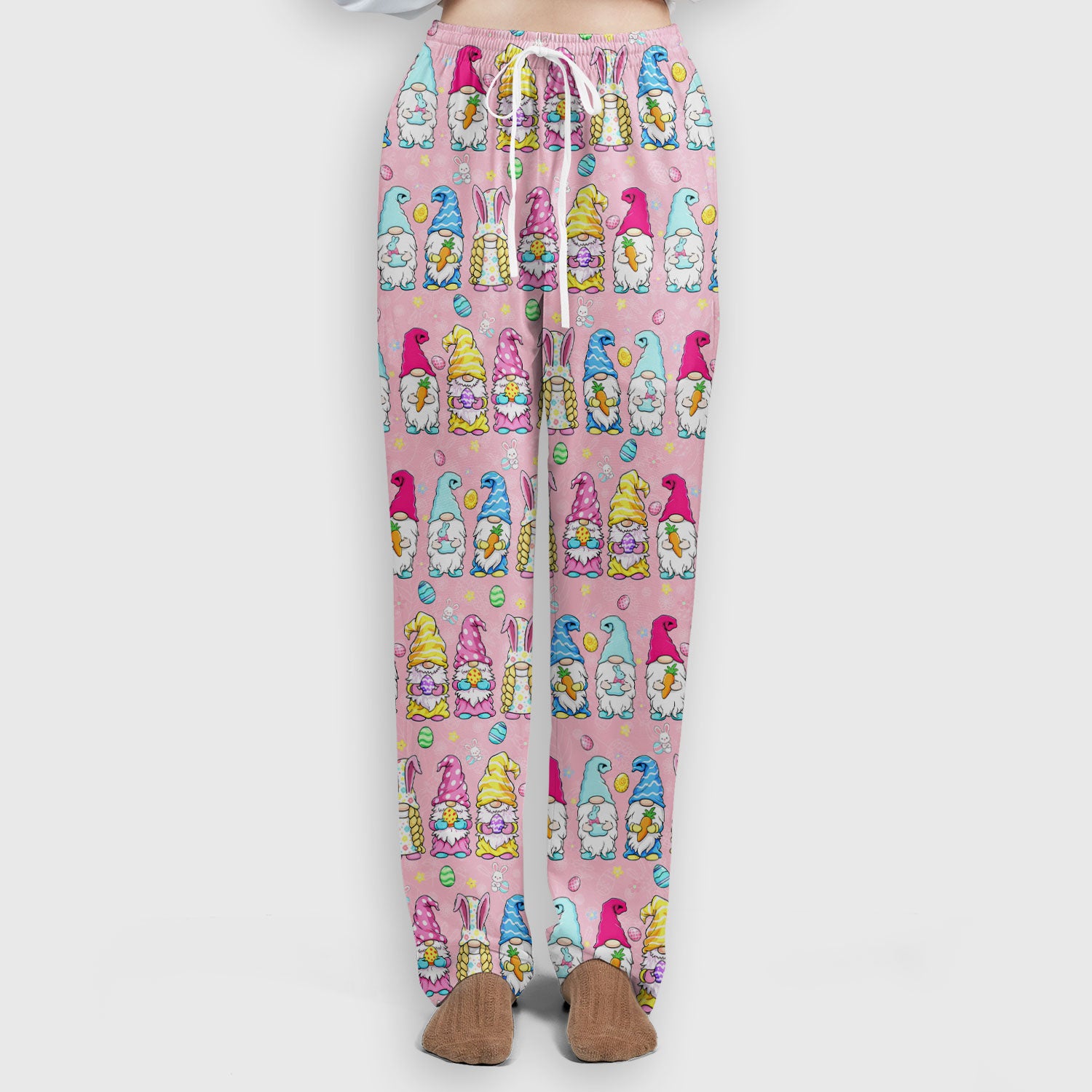 Colorful Easter Gnome Bunny Eggs Pattern Scrub Set, Women's Scrub Sets