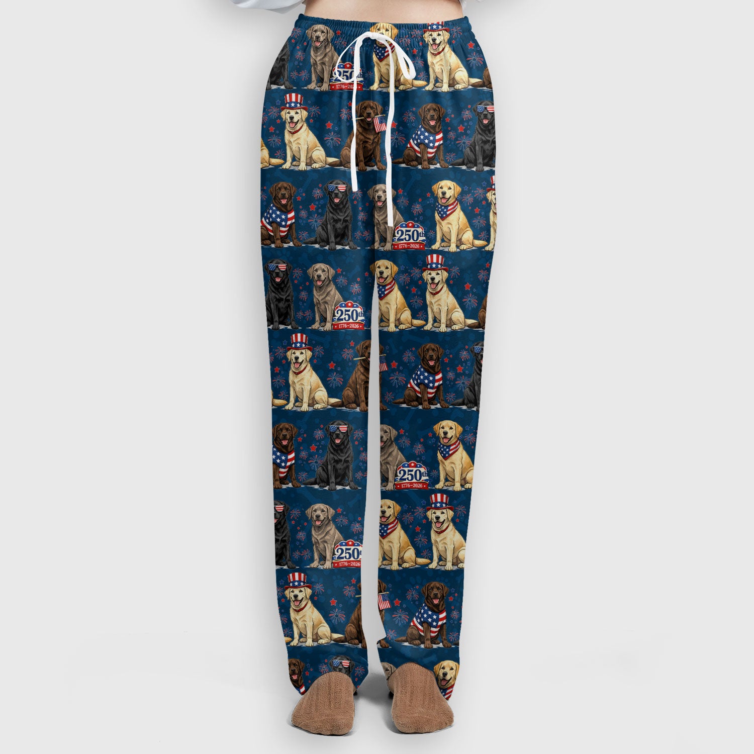 4th of July Labrador Dog Patriotic Print Scrub Set, Scrub Pants and V Neck Top