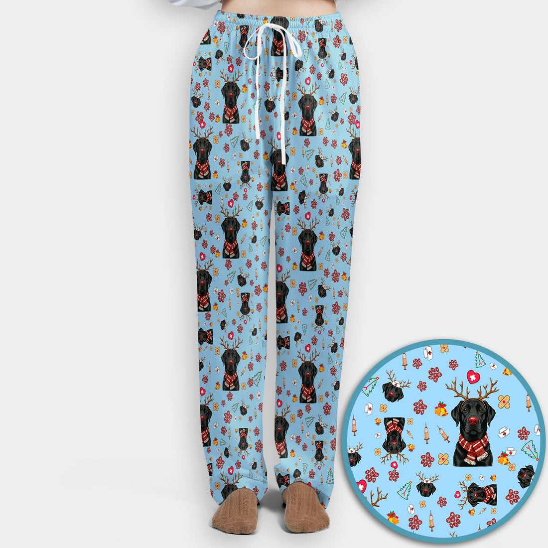 Black Lab Christmas Scrub Set - Funny Labrador Nursing Pants and V Neck Top - Cute Holiday Medical Uniform
