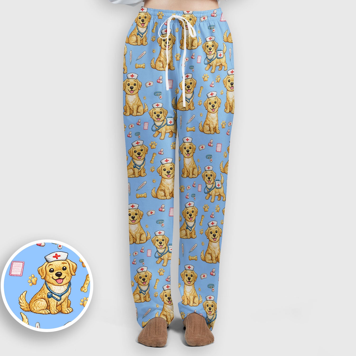 Cute Puppy Nurse Medical Print Women’s Scrub Set, Scrub Pants and V Neck Top