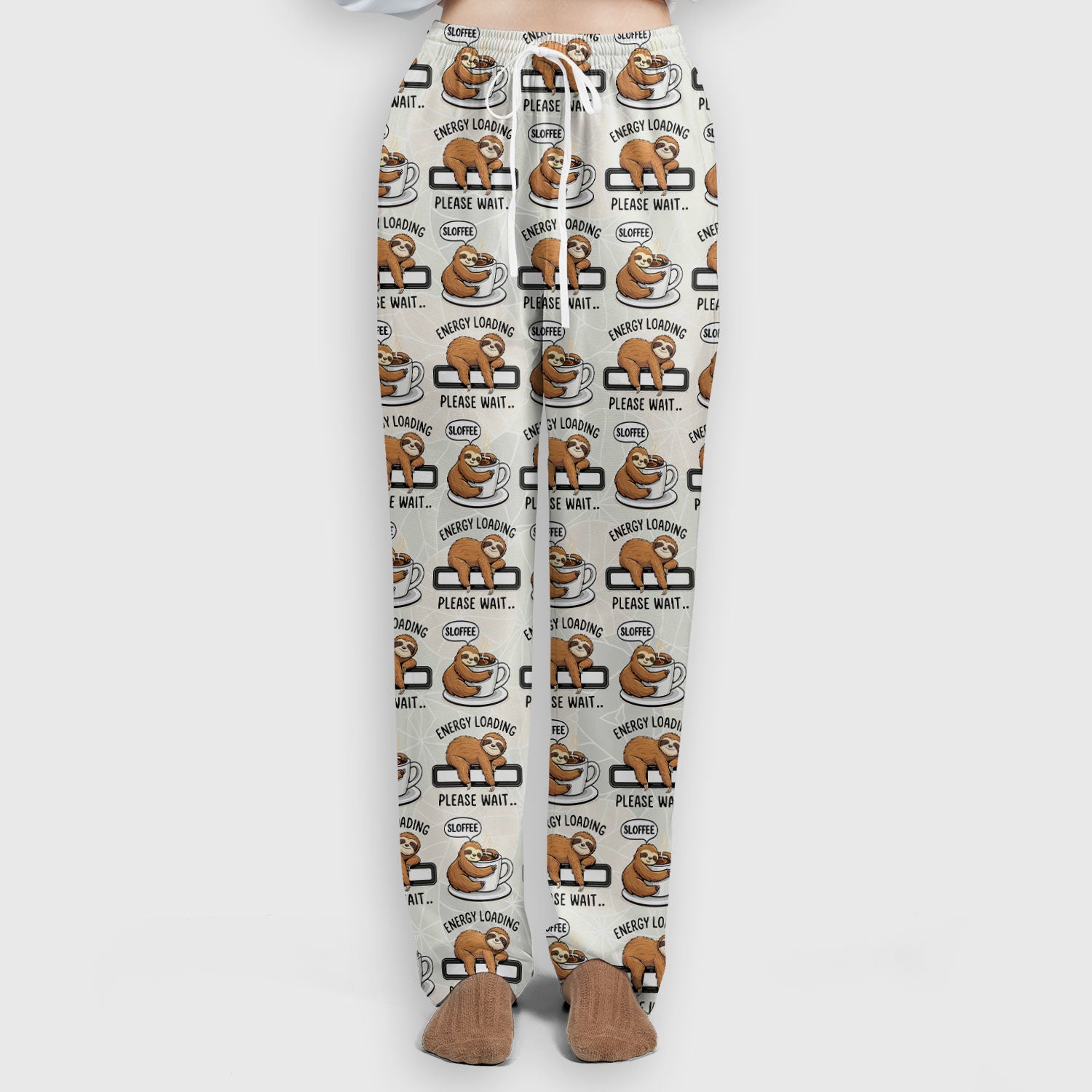Funny Sloth Coffee Energy Loading Pattern Scrubs Sets, Scrub Pants and V Neck Top