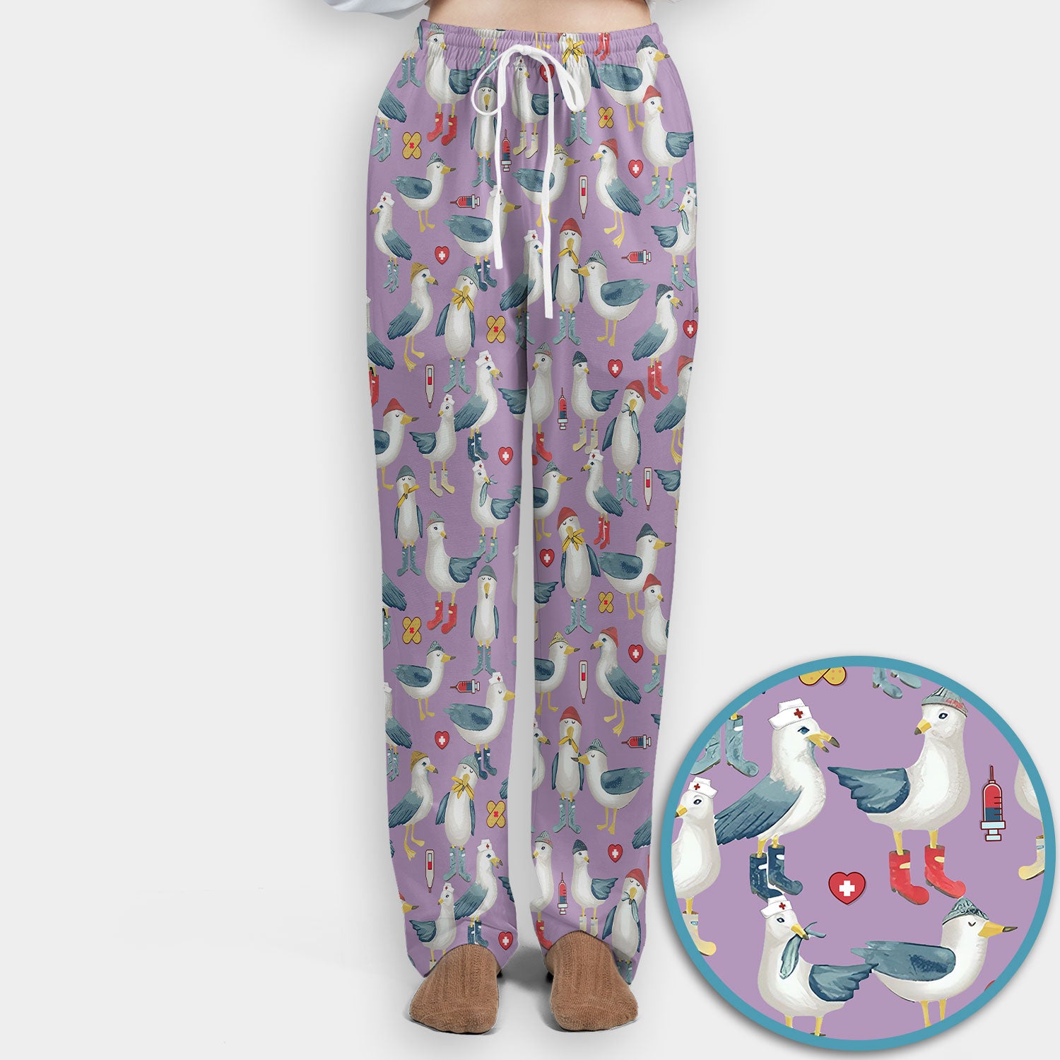 Seagull Scrub Set for Nurses - Adorable Birds Medical Uniform - Funny Scrubs Pants and V Neck Top for RN CNA LPN