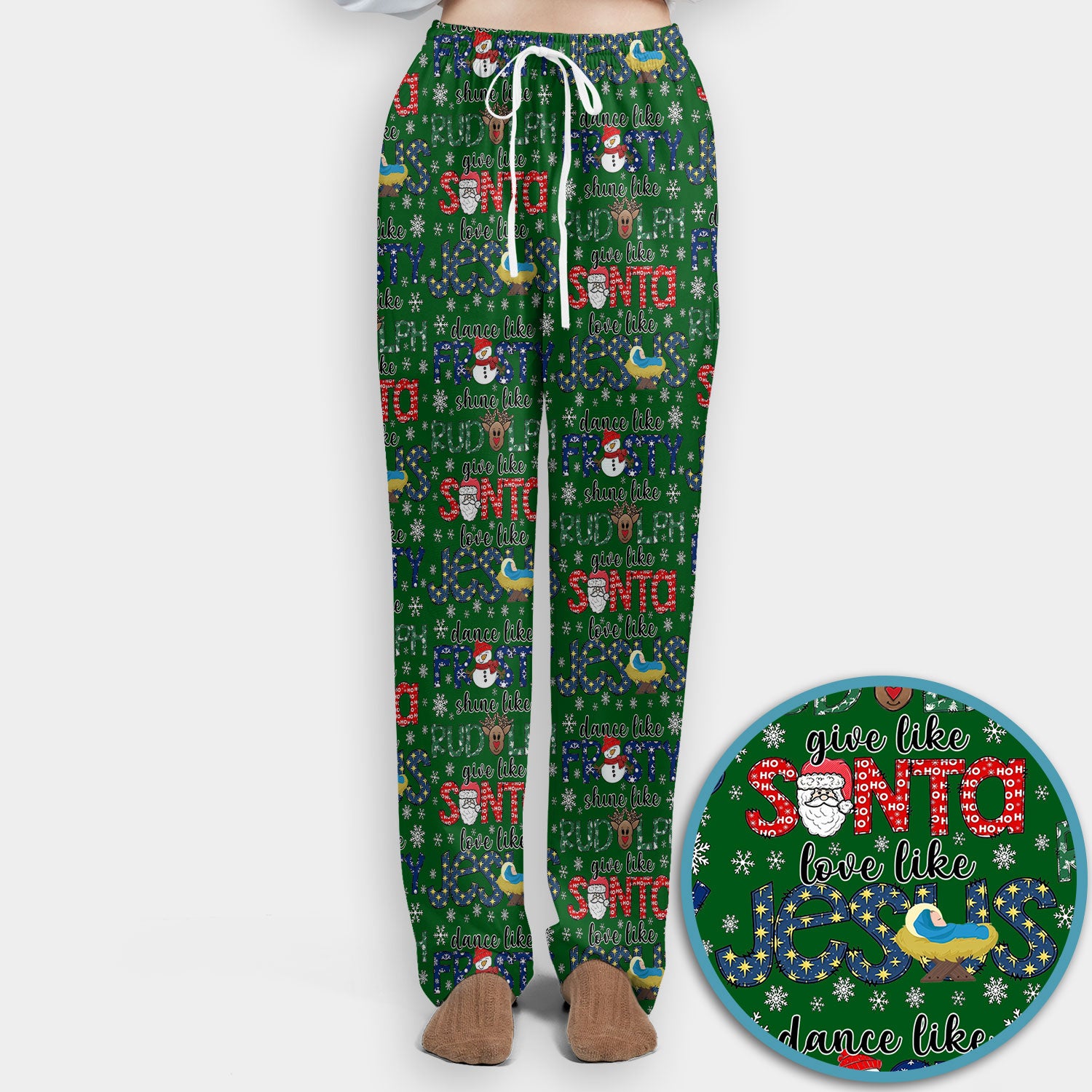 Xmas Rudolph Comfortable Scrub Set for Nurses - God Santa Scrub Pants and V Neck Top - Breathable Med Uniform